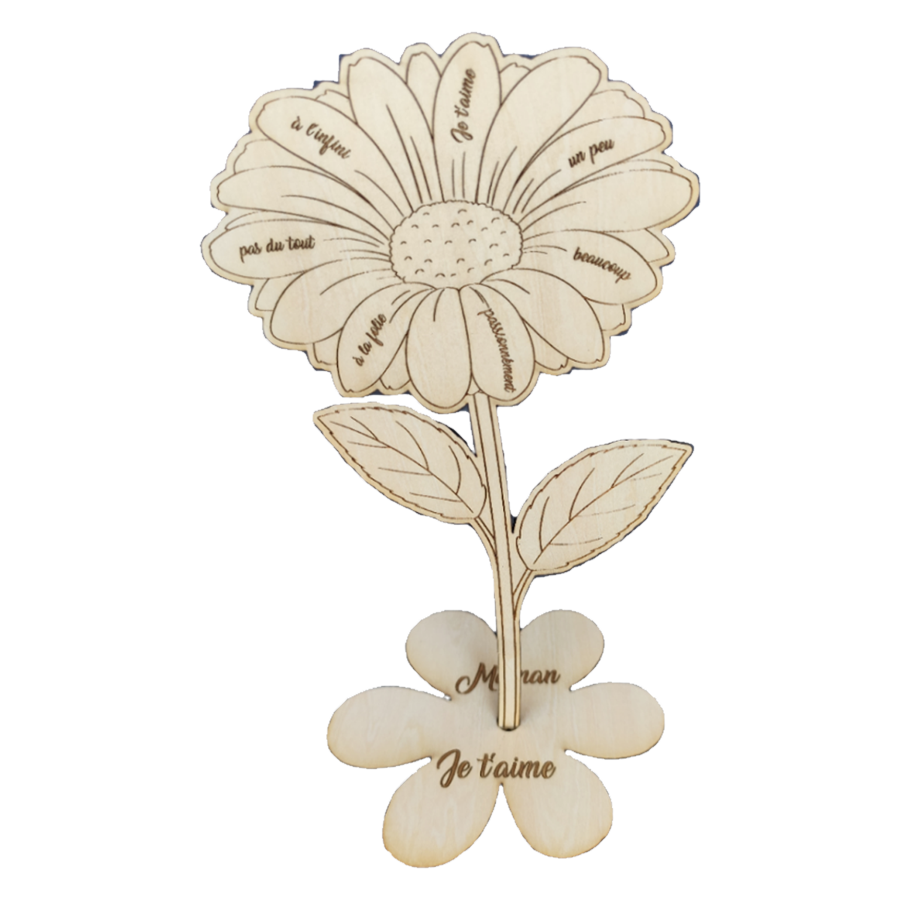 Marguerite en bois gravée avec socle  - Cadeau fête des mères personnalisé  - Fleur éternelle  - Fait main