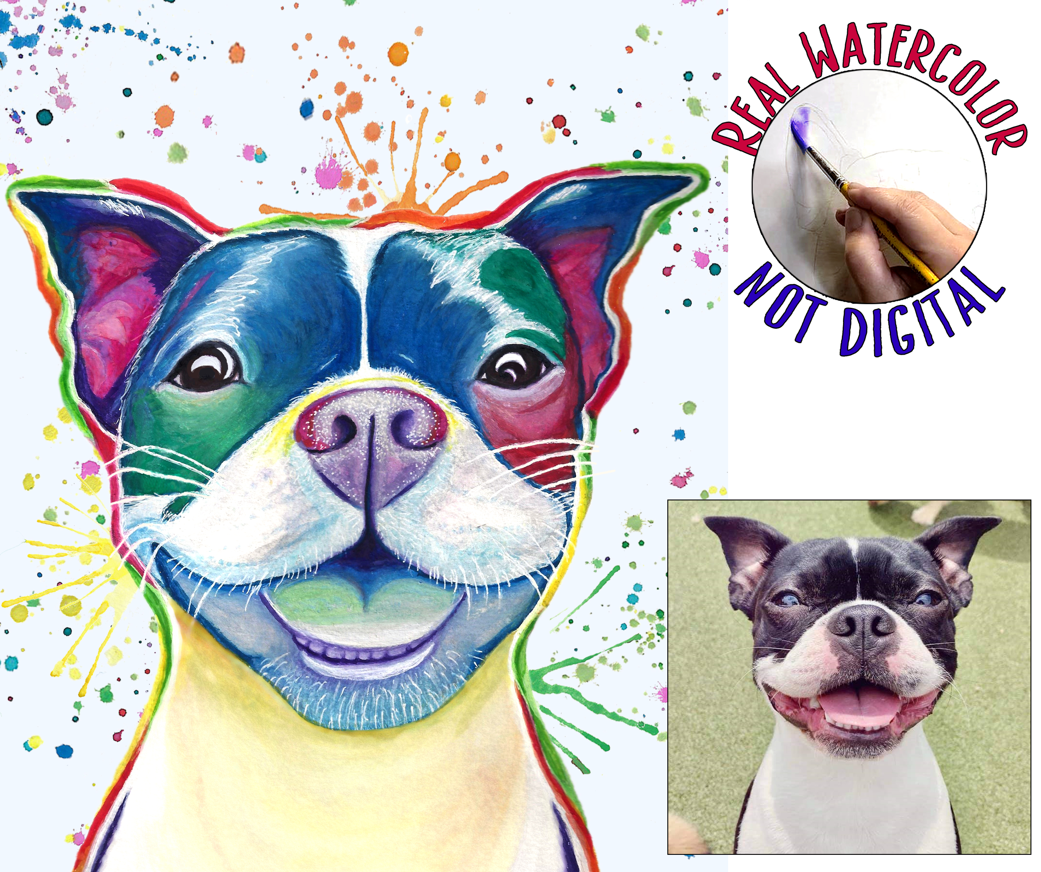 Custom Painted Watercolor Pet Portraits