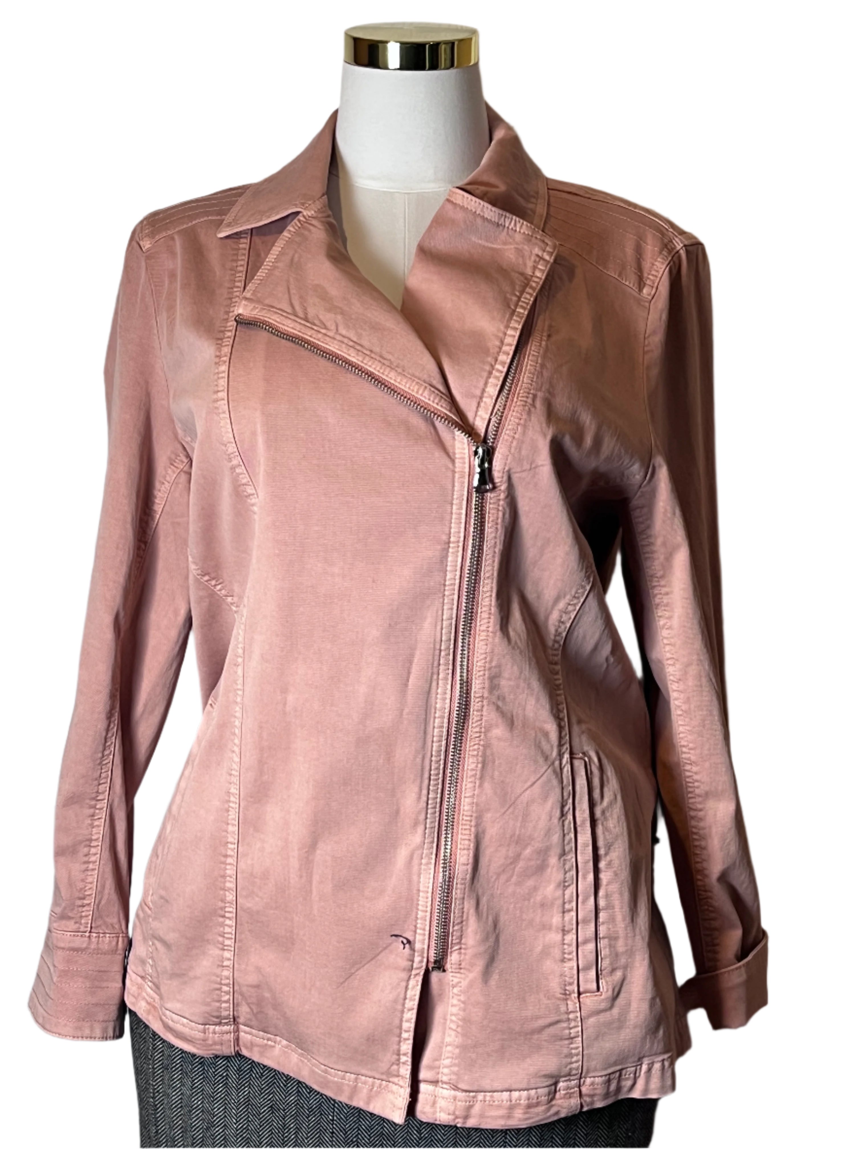 Chico’s Pink Light Jacket with Zipper Closure and buttoned Sleeves(Size 2=12/14)