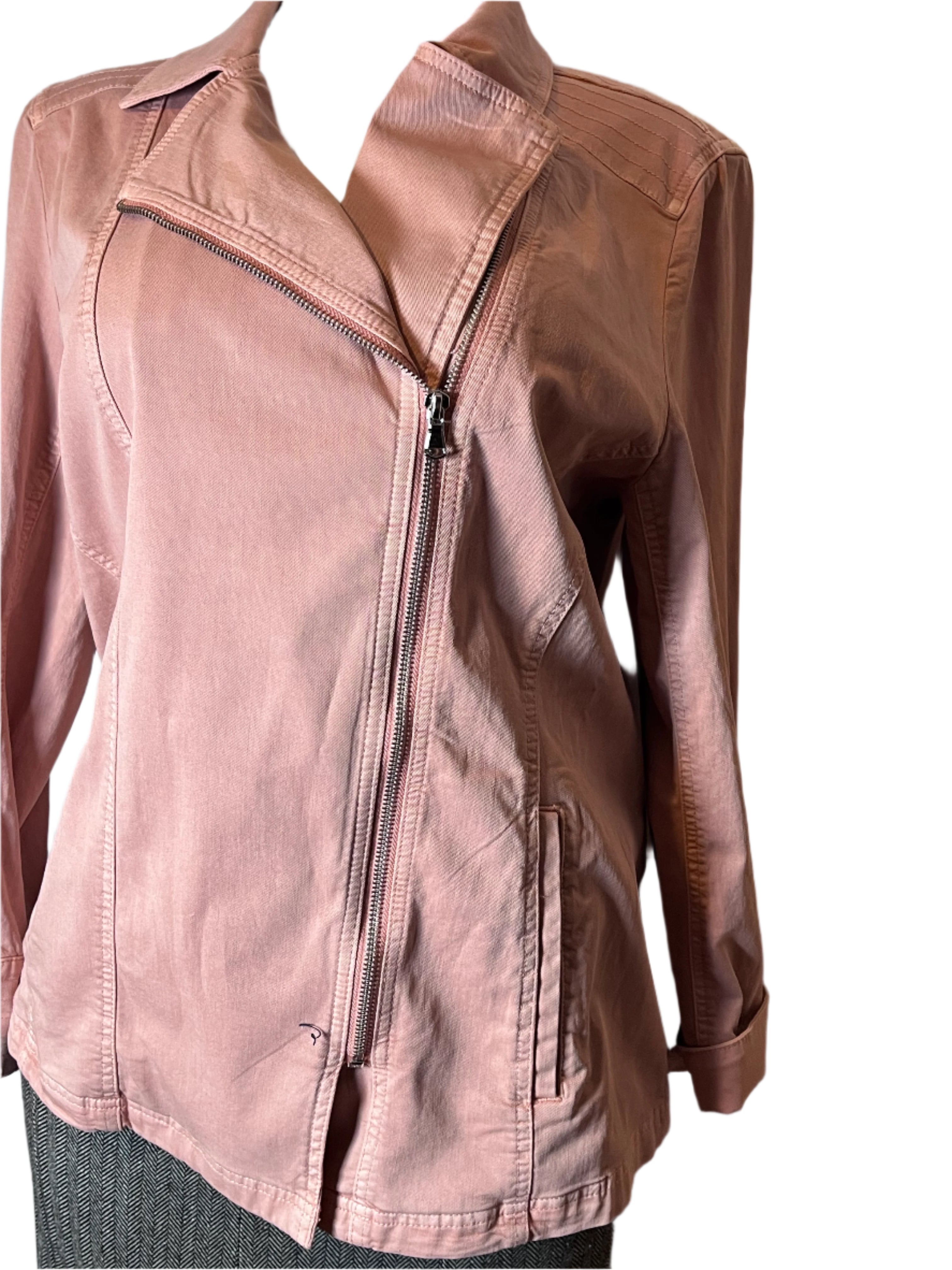 Chico’s Pink Light Jacket with Zipper Closure and buttoned Sleeves(Size 2=12/14)