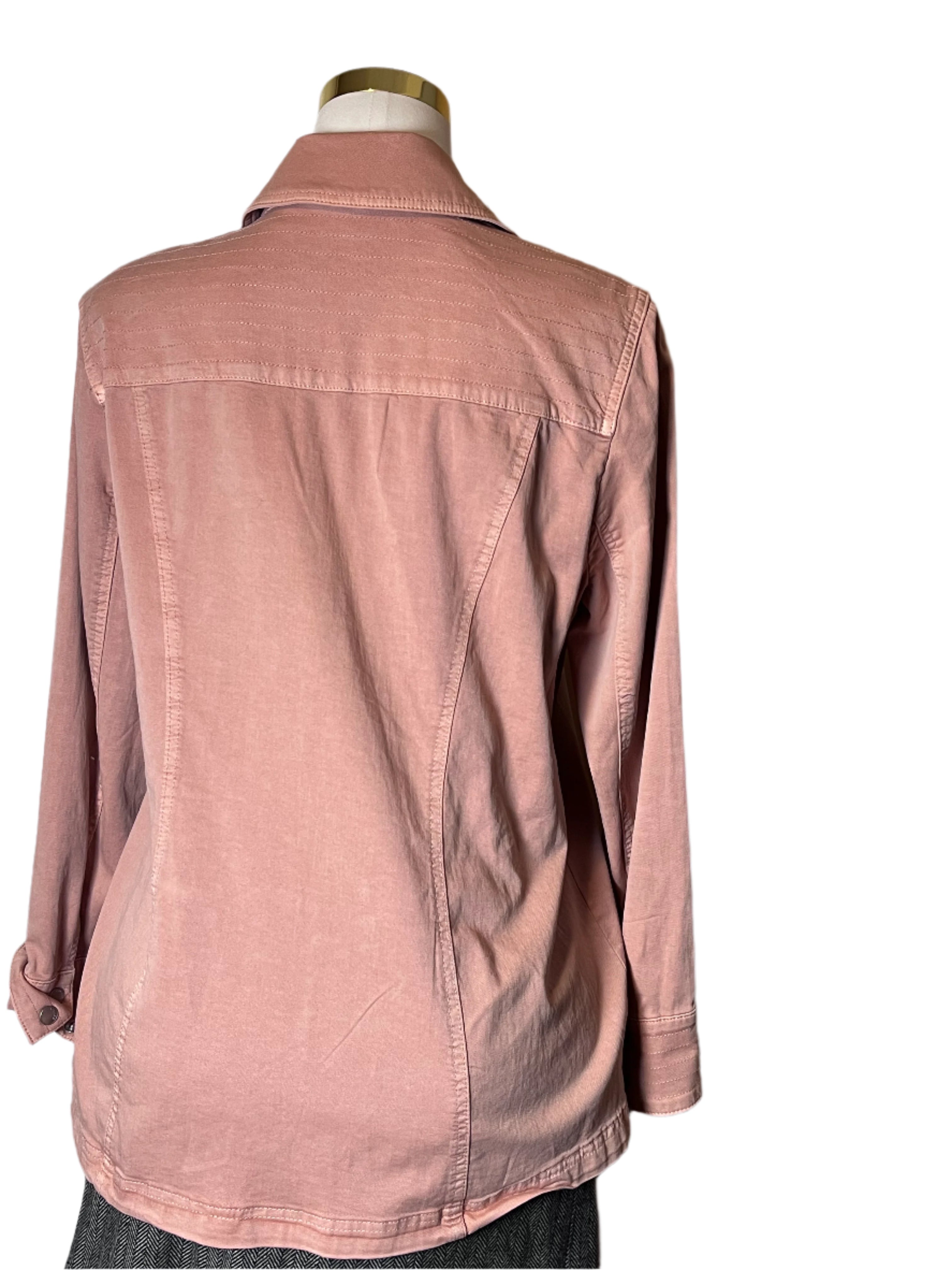 Chico’s Pink Light Jacket with Zipper Closure and buttoned Sleeves(Size 2=12/14)