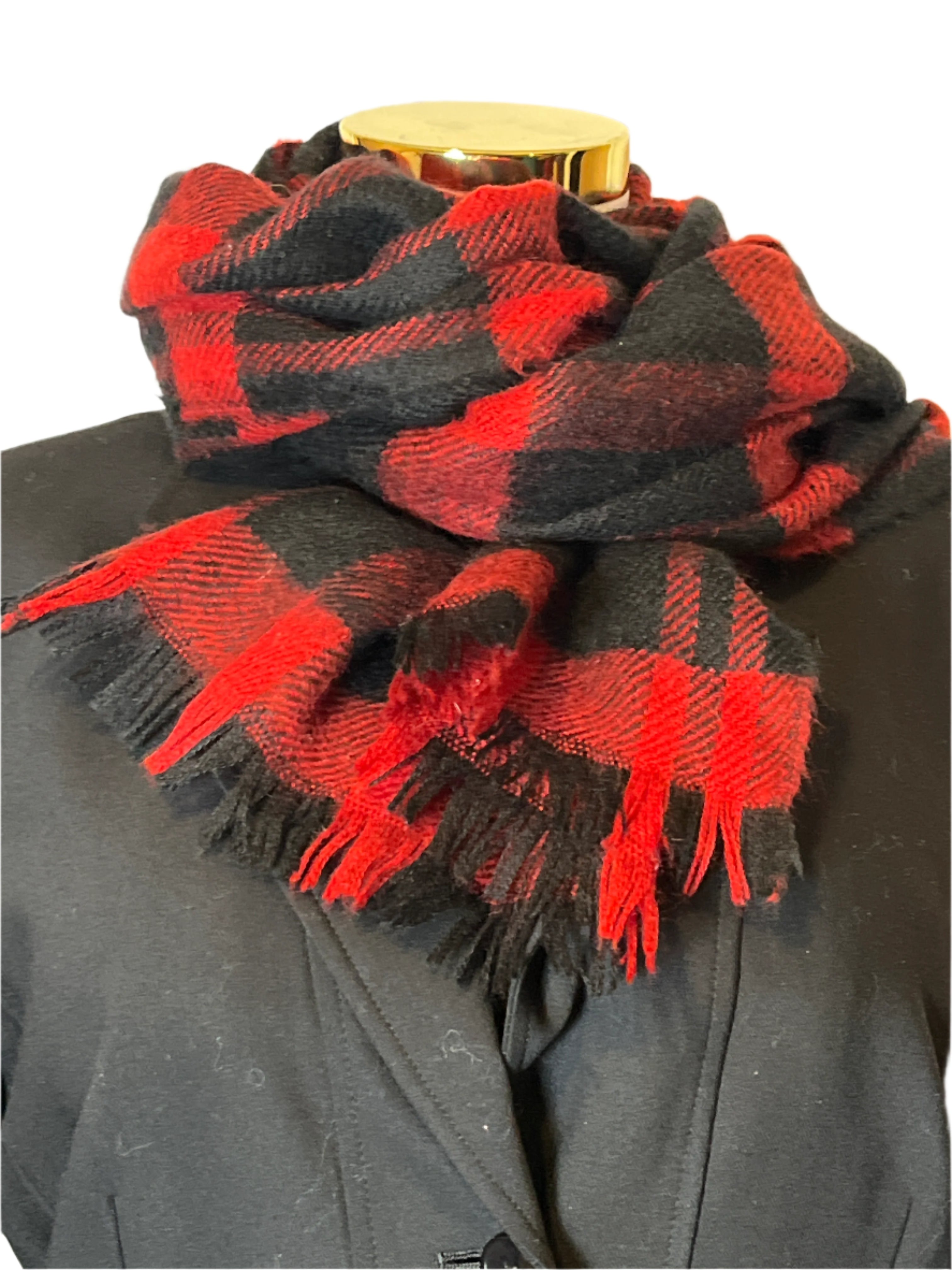 Pistil-black and red Stylish Scarf with fringes