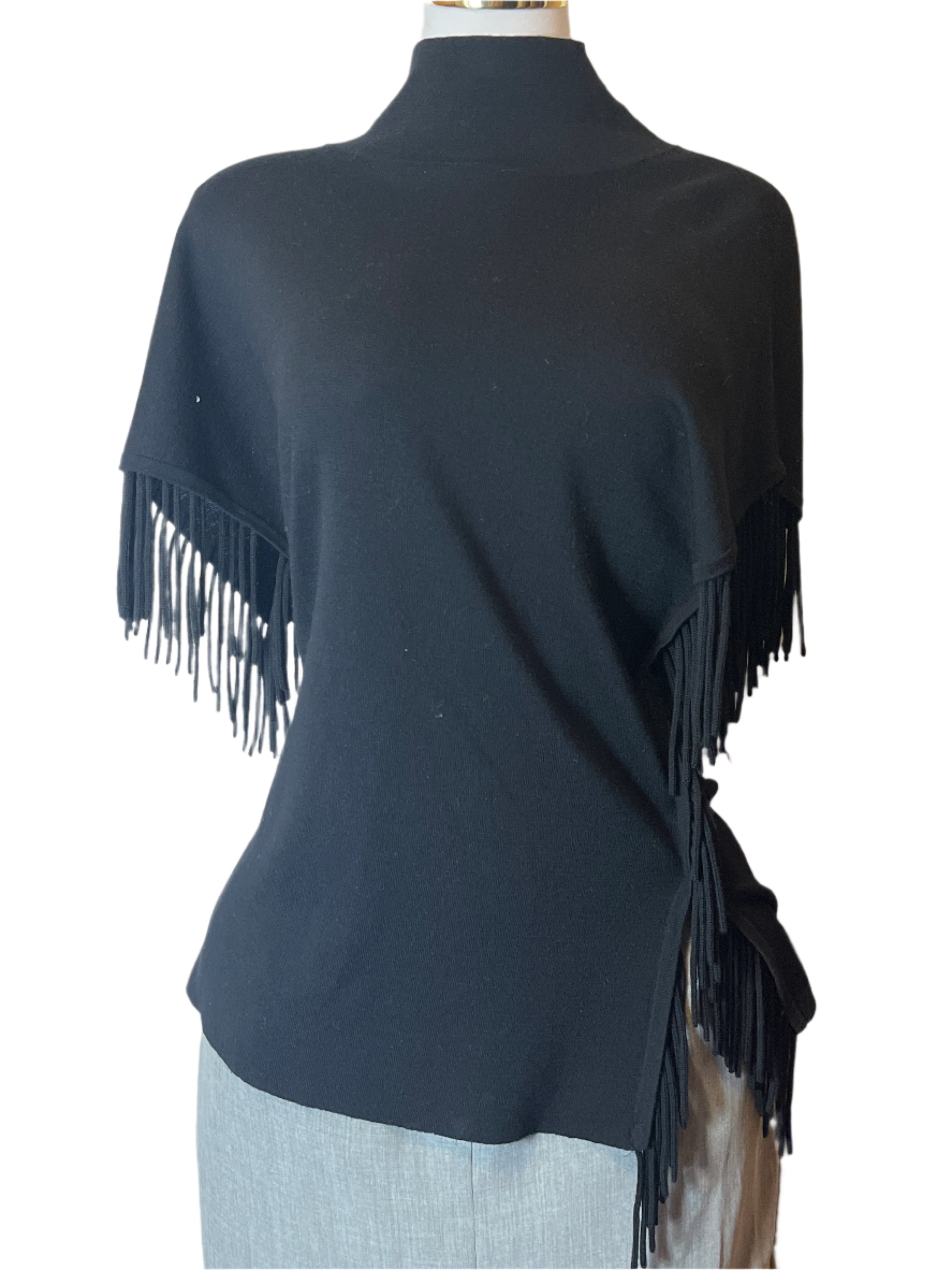Tahari- Black Shawl with sleeves and Fringes