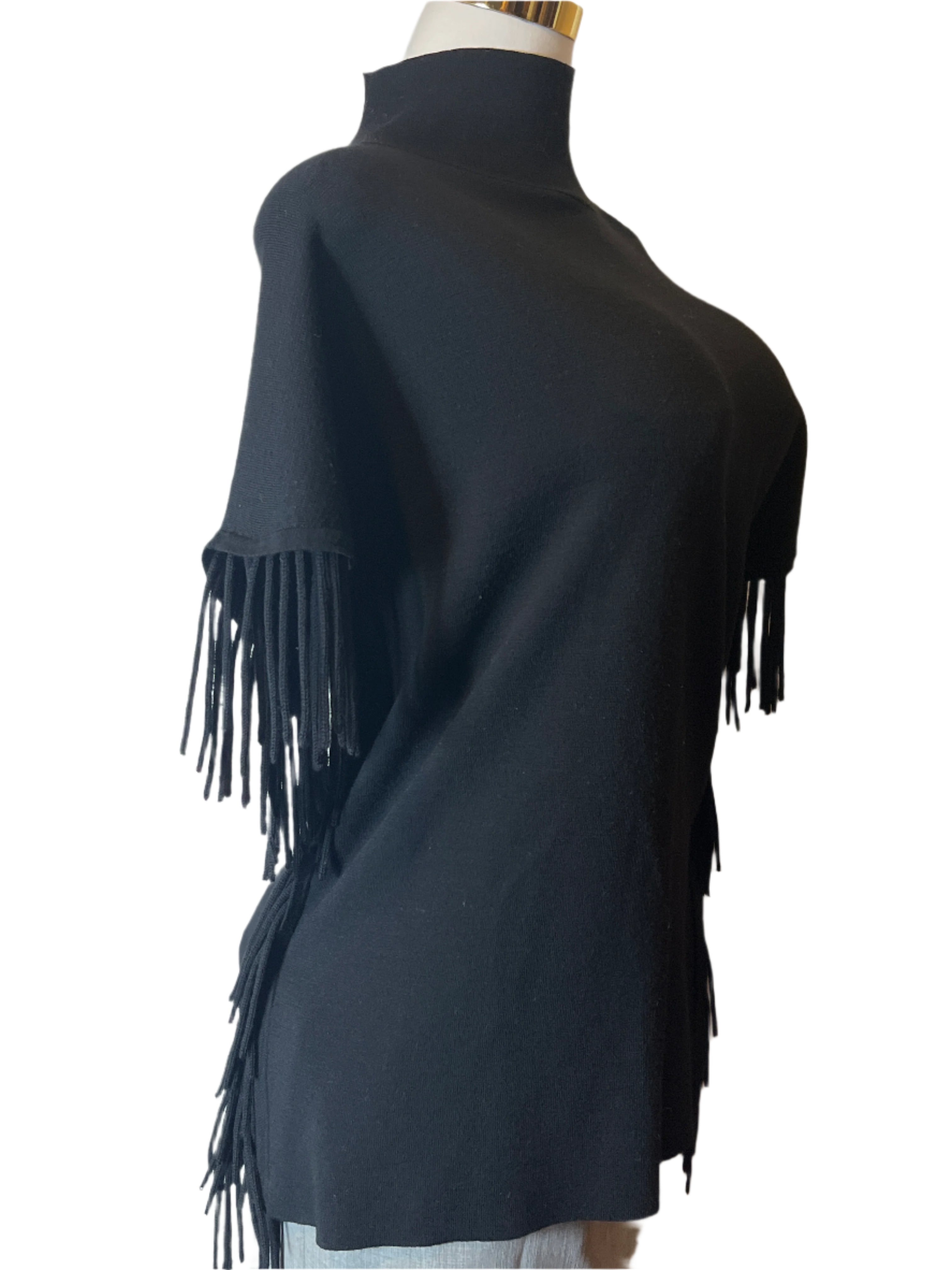 Tahari- Black Shawl with sleeves and Fringes