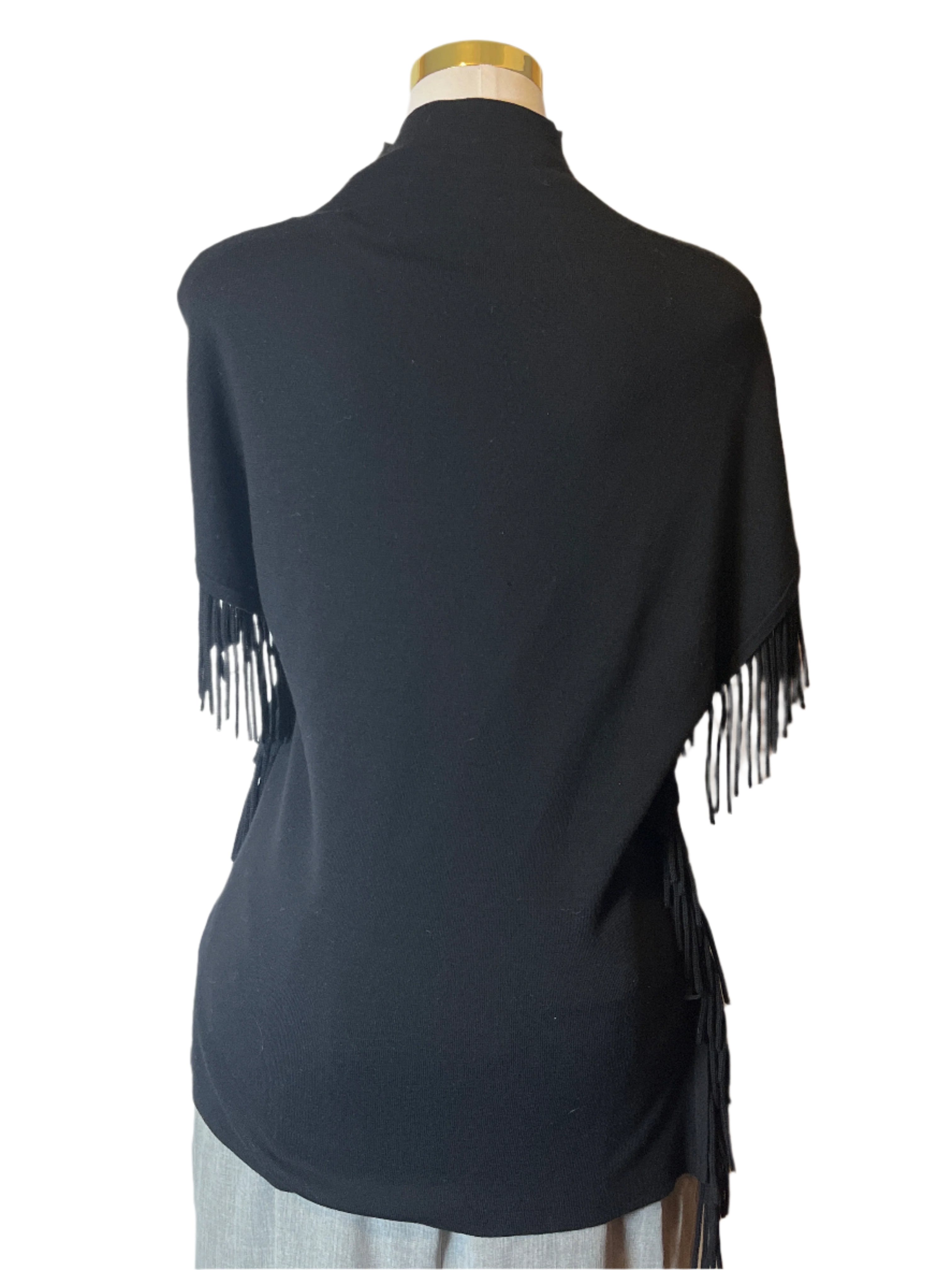 Tahari- Black Shawl with sleeves and Fringes