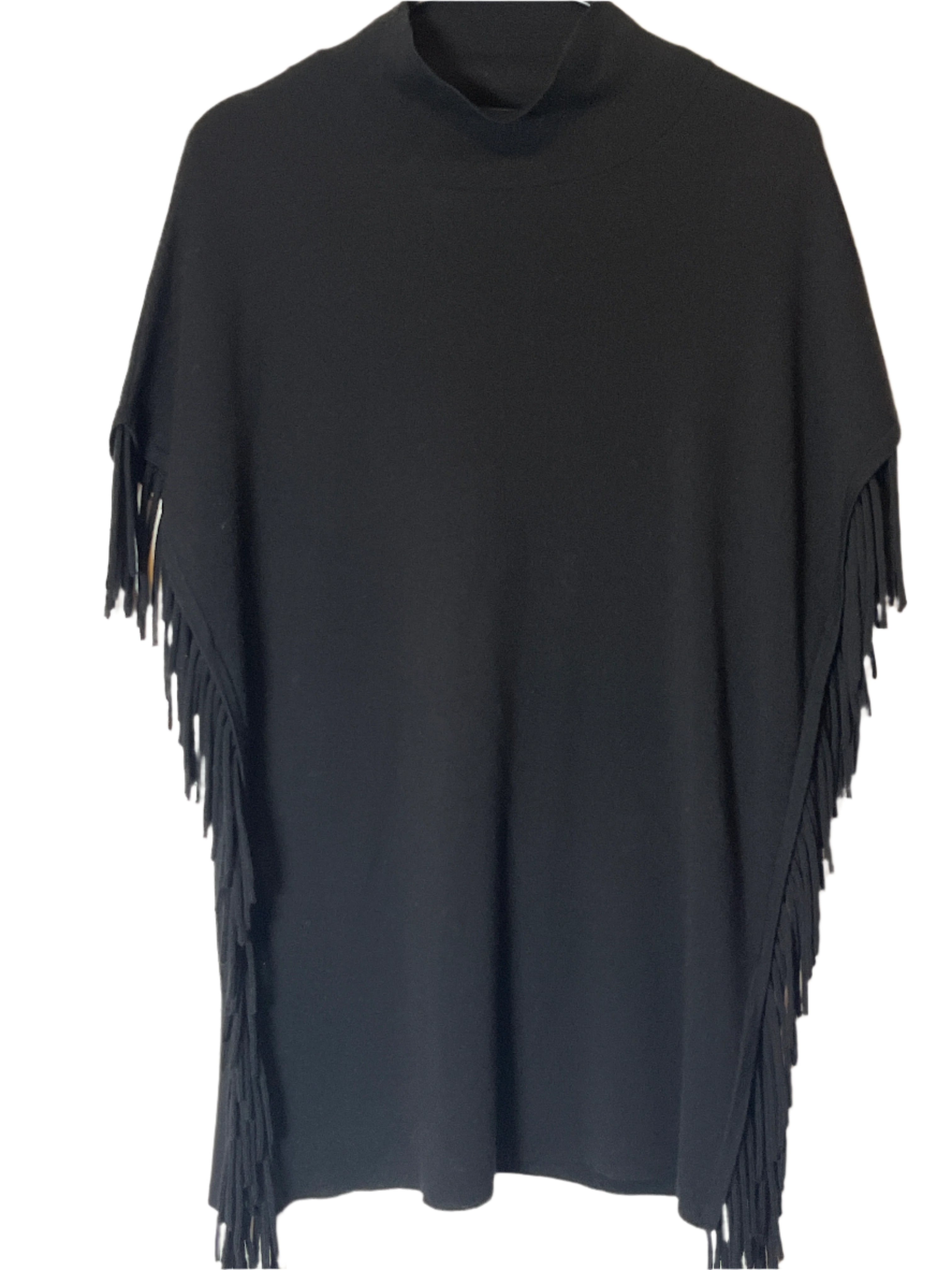 Tahari- Black Shawl with sleeves and Fringes