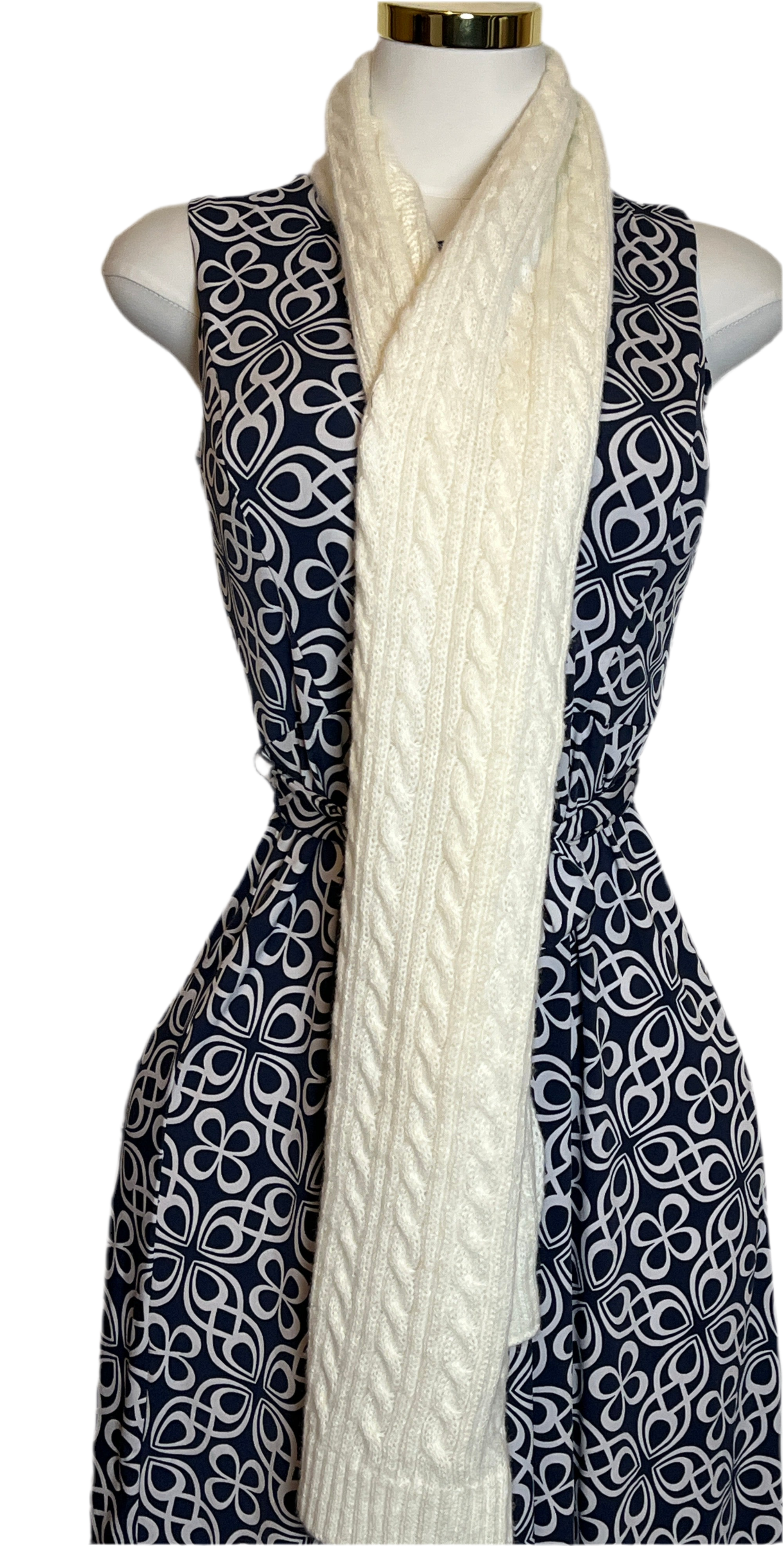 Crochet Style Long Beige Scarf