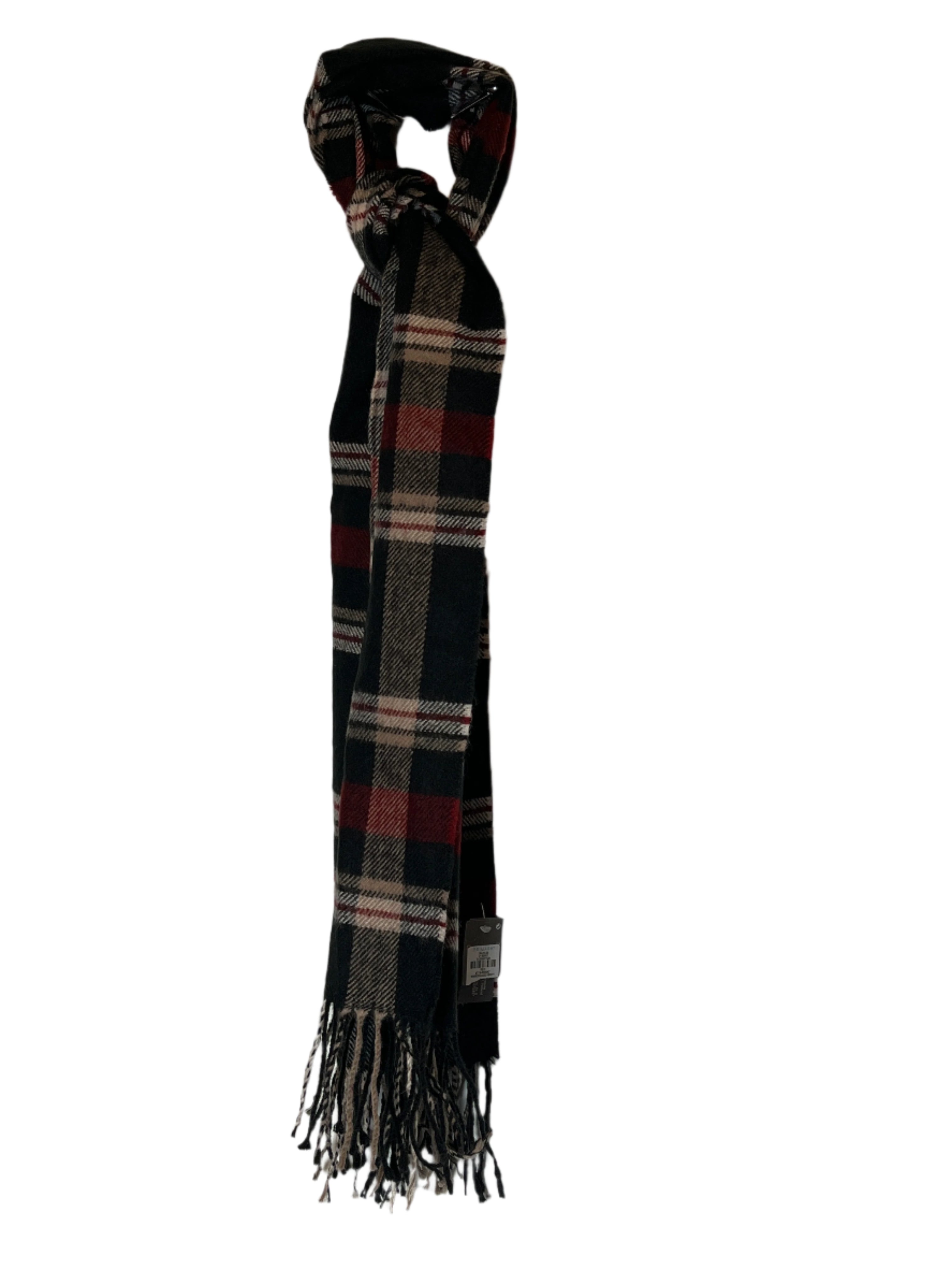 Primark Limited-Beautiful Long Black and Red Plaid Winter Scar with Fringes