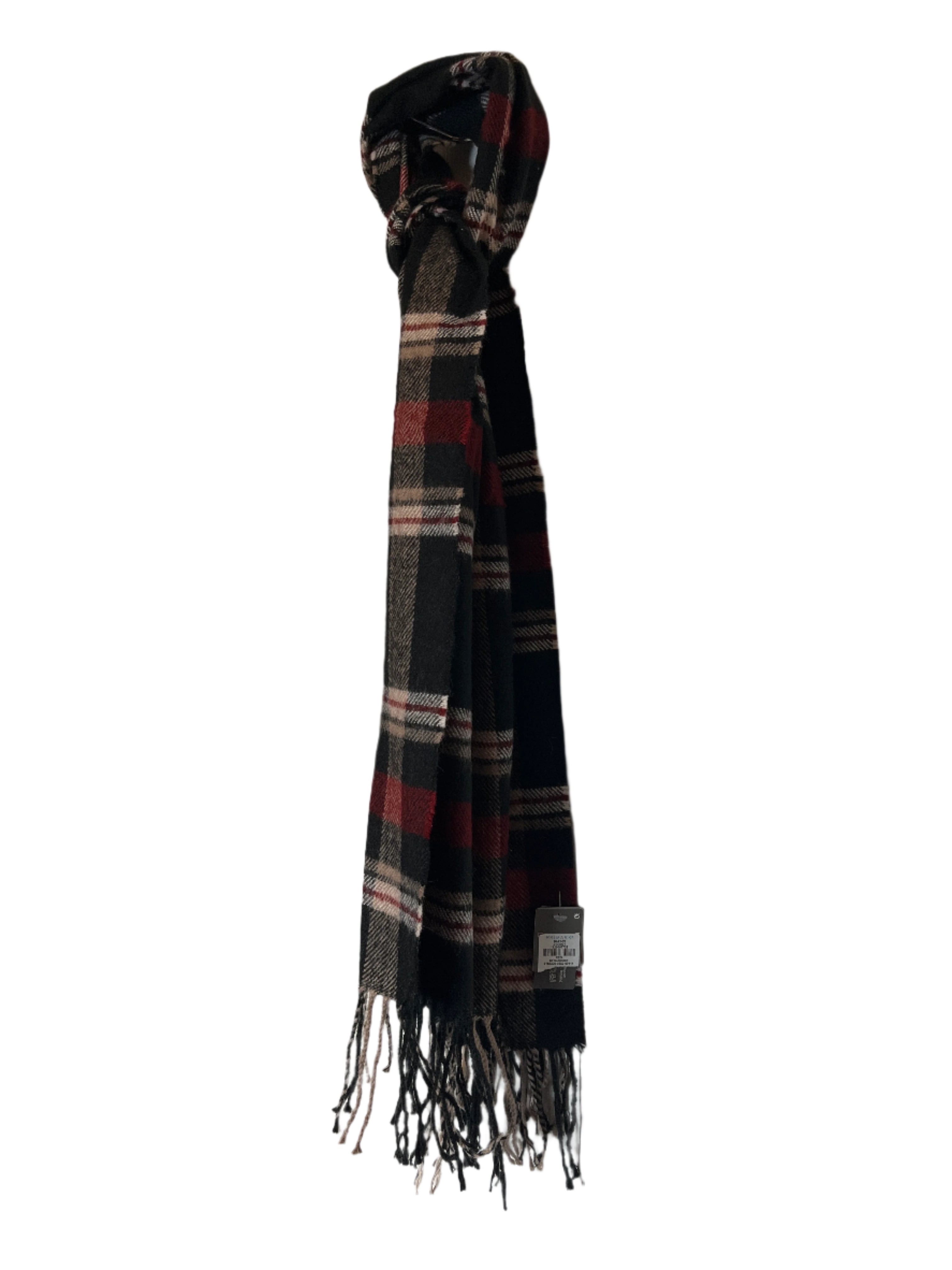 Primark Limited-Beautiful Long Black and Red Plaid Winter Scar with Fringes