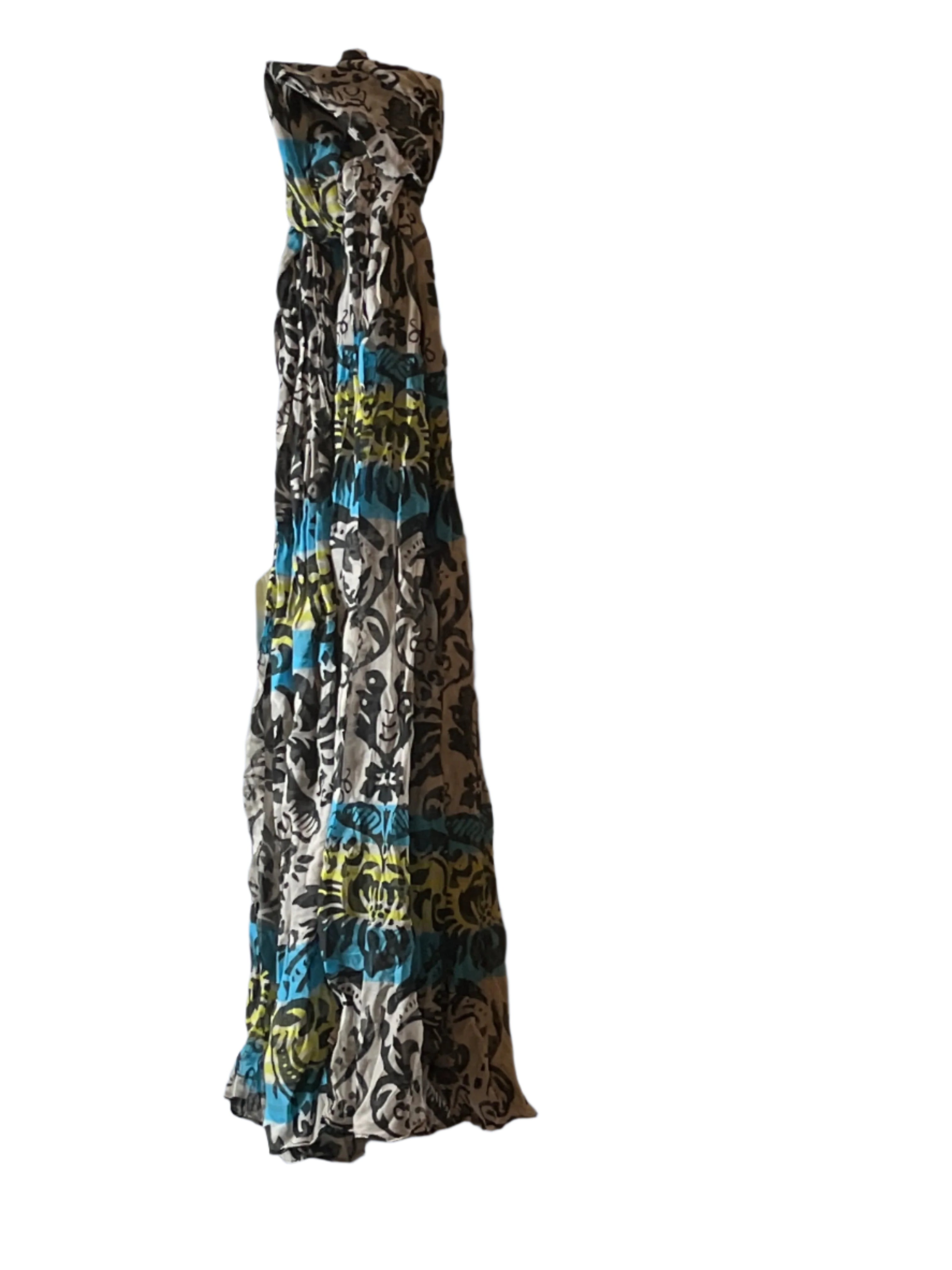 Blue Multicolored Floral  design long Scarf