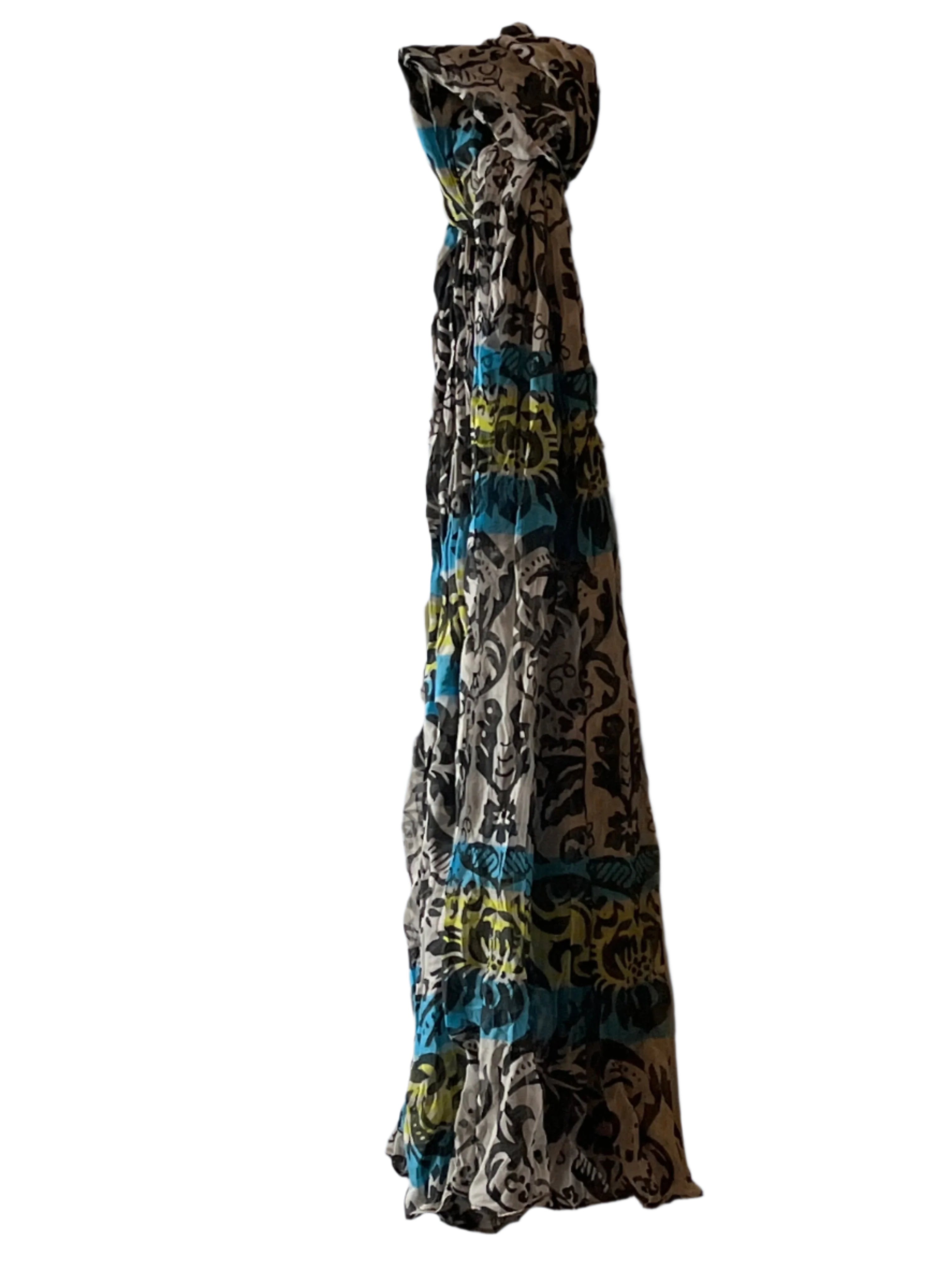 Blue Multicolored Floral  design long Scarf