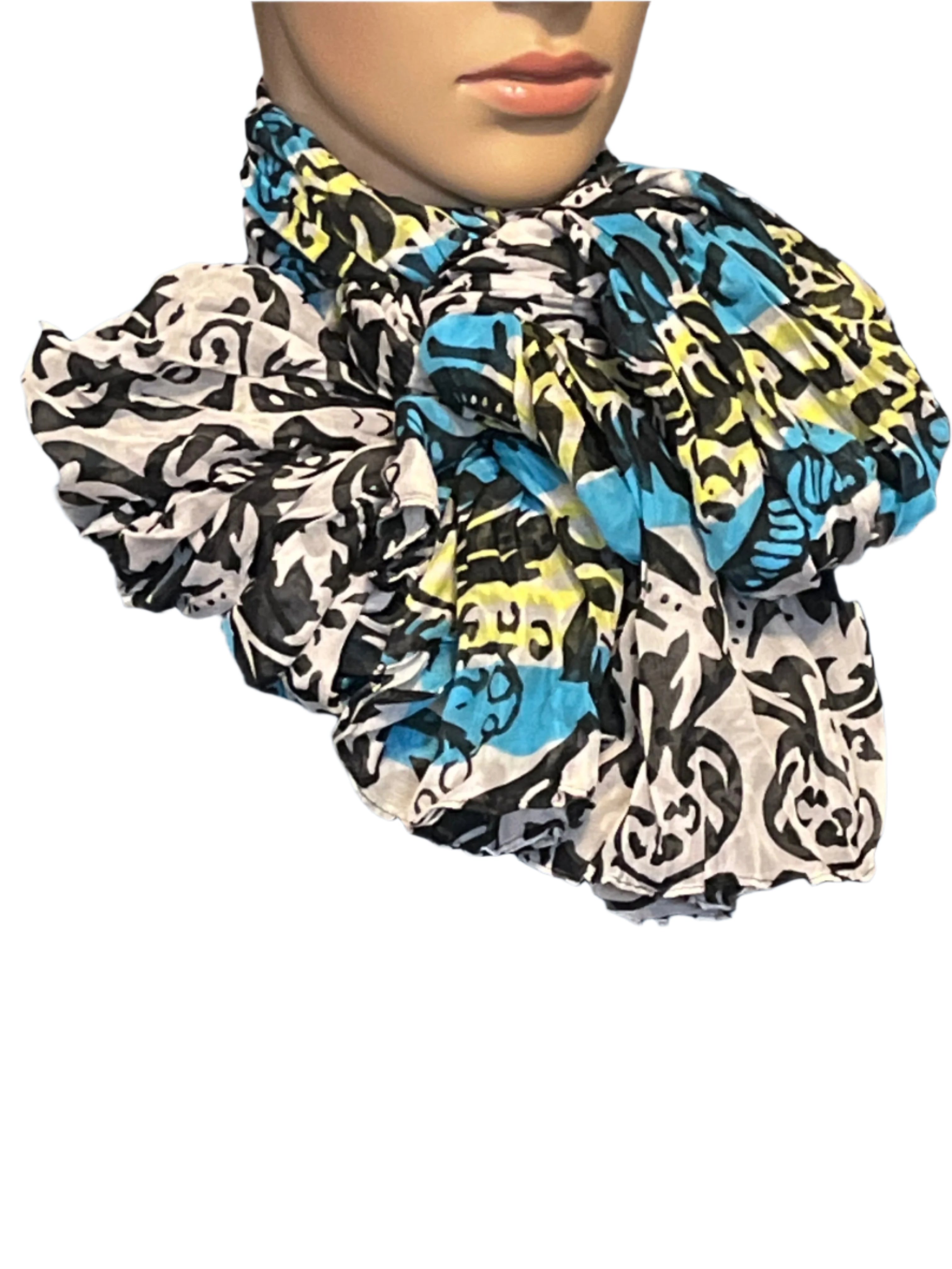 Blue Multicolored Floral  design long Scarf