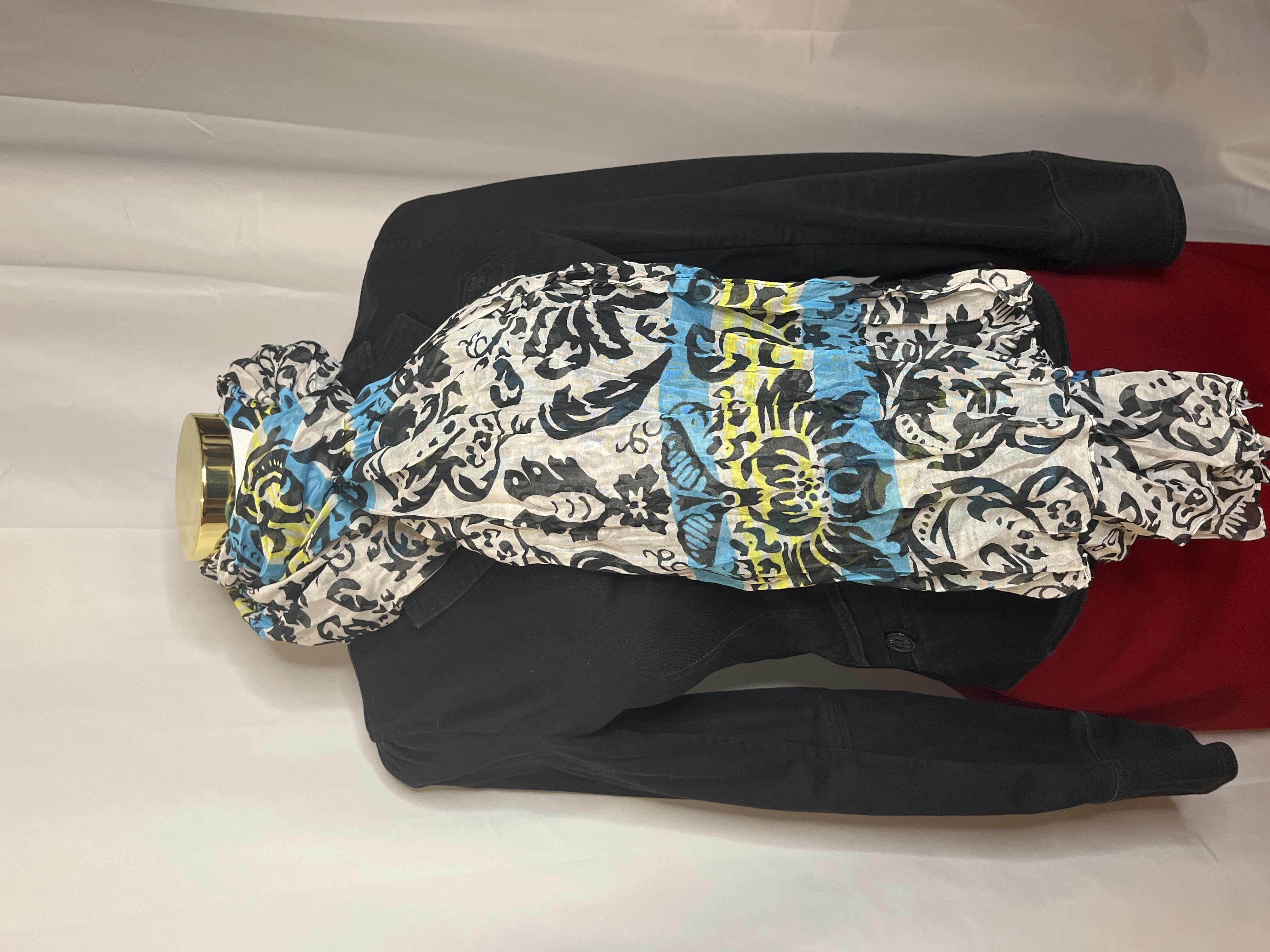 Blue Multicolored Floral design long Scarf