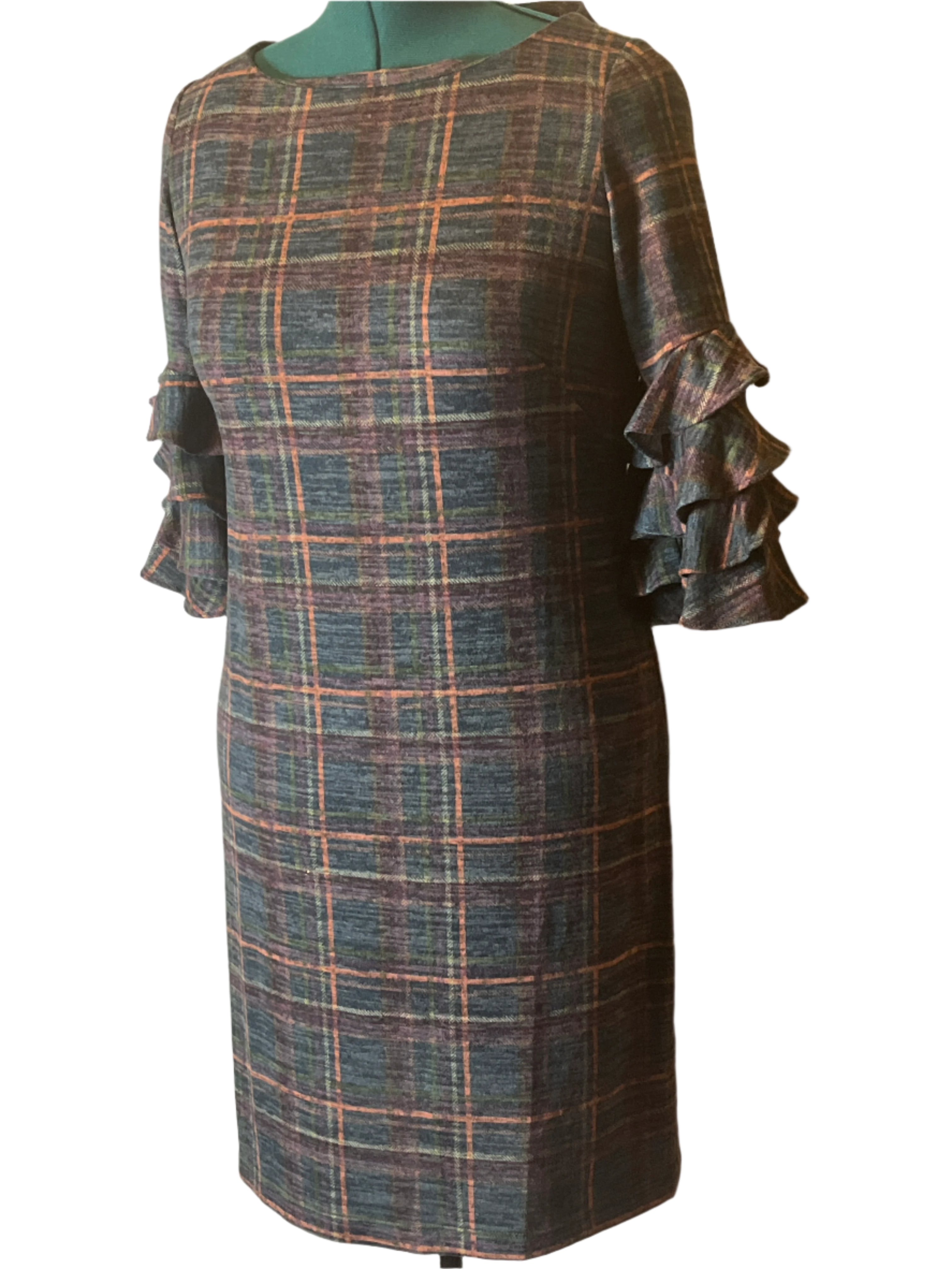 Roz & Ali-Plaid Ruffle Sleeve Dress