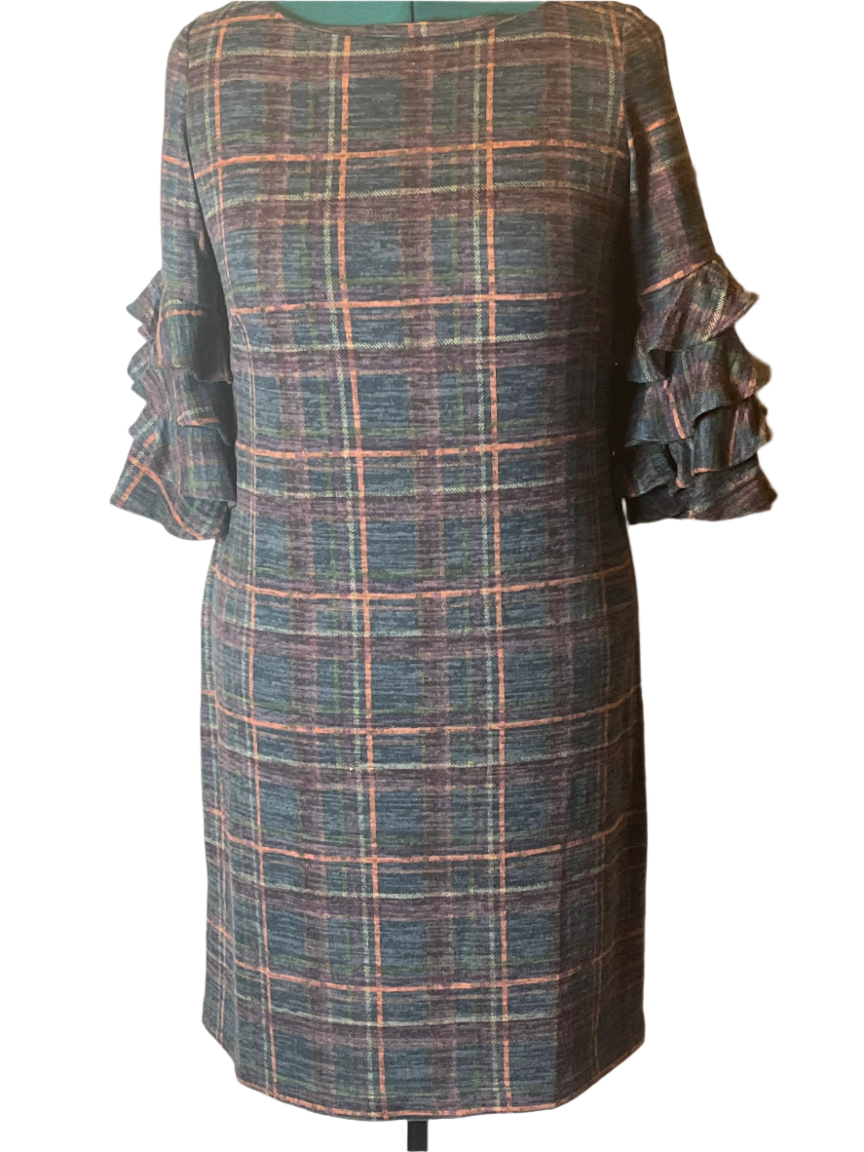 Roz & Ali-Plaid Ruffle Sleeve Dress