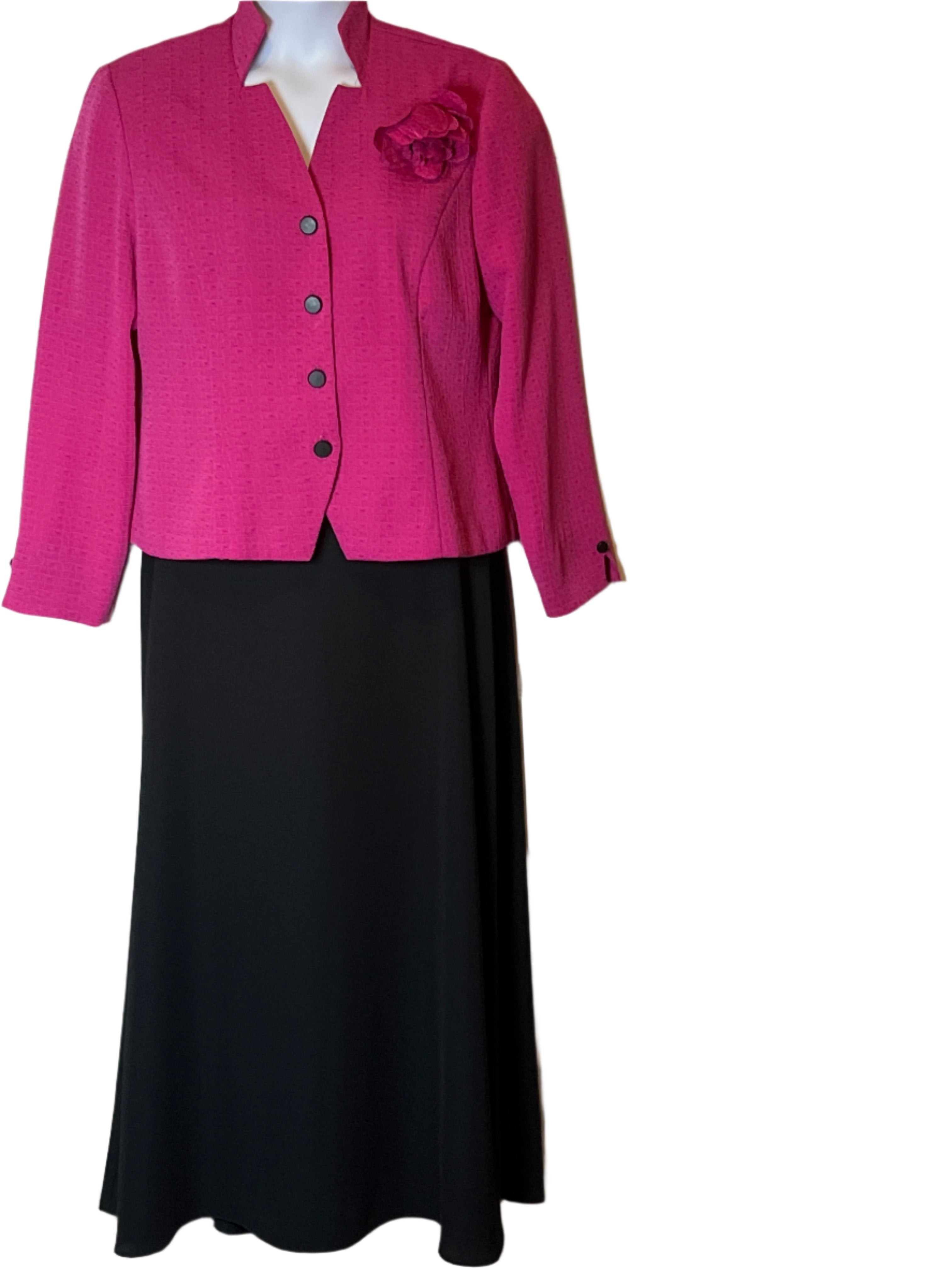 Positive Attitude-Pink Blazer and Black Skirt Ensemble