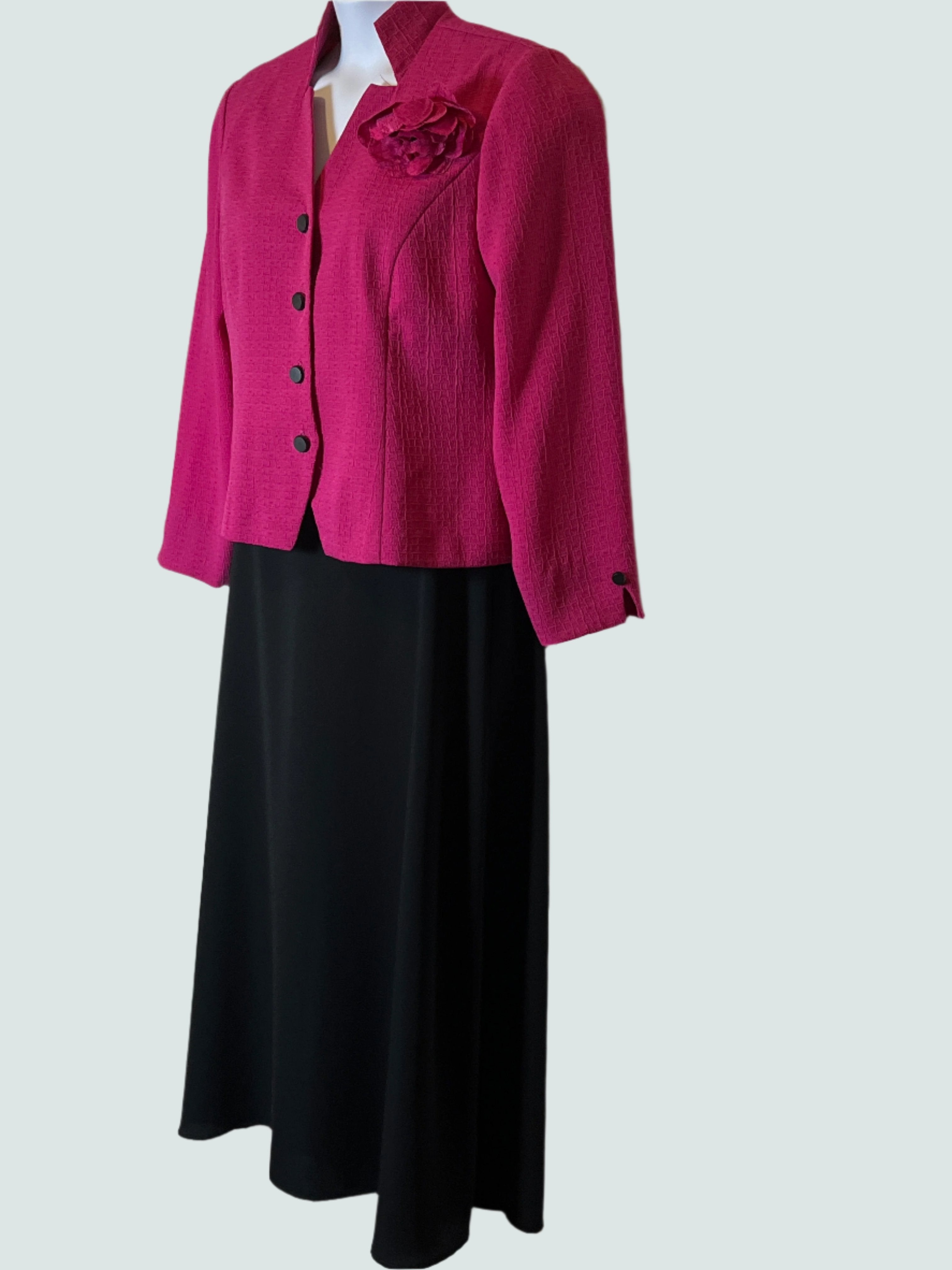 Positive Attitude-Pink Blazer and Black Skirt Ensemble
