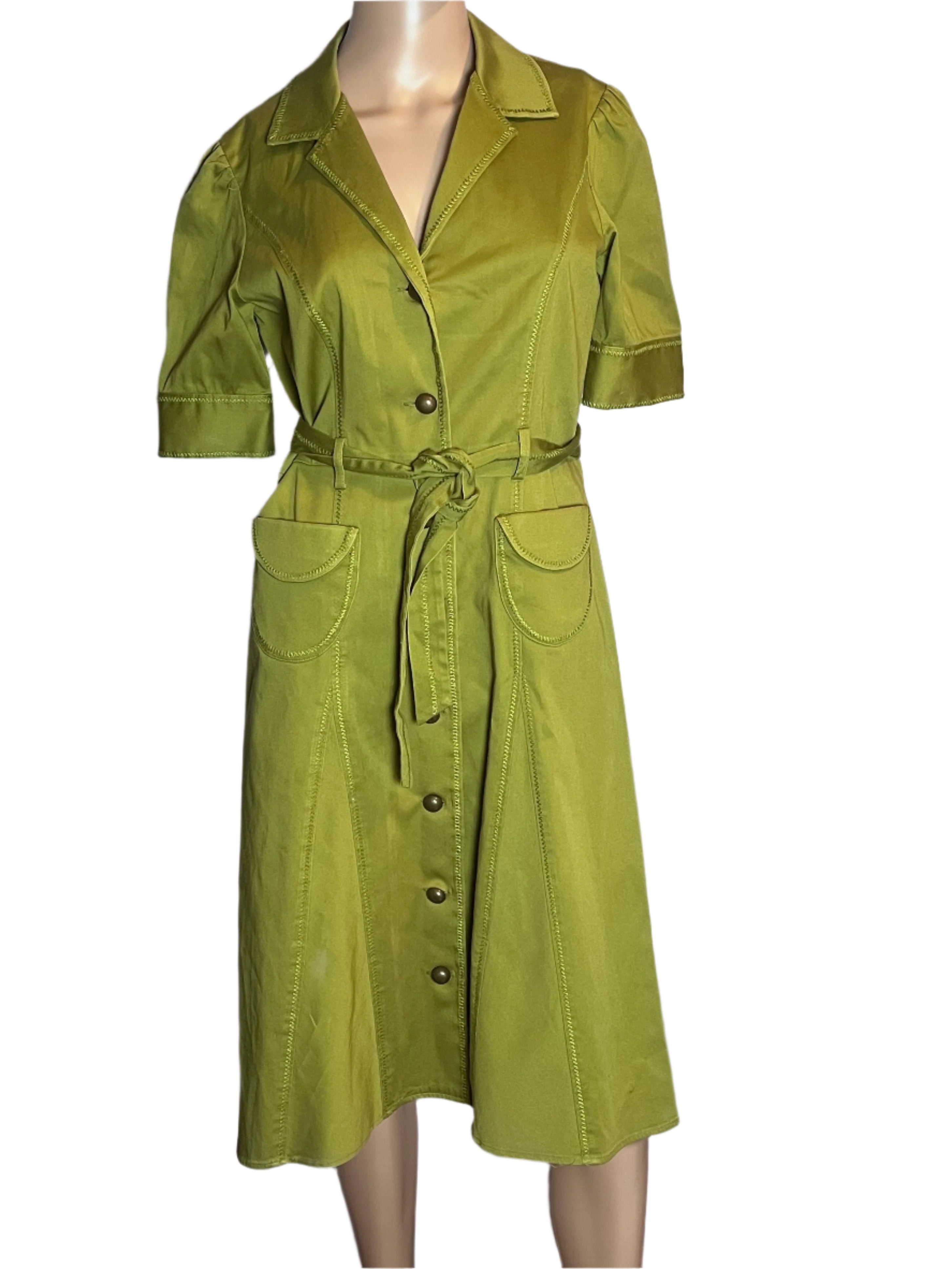 Olive Green Button-Up Dress (size 6)