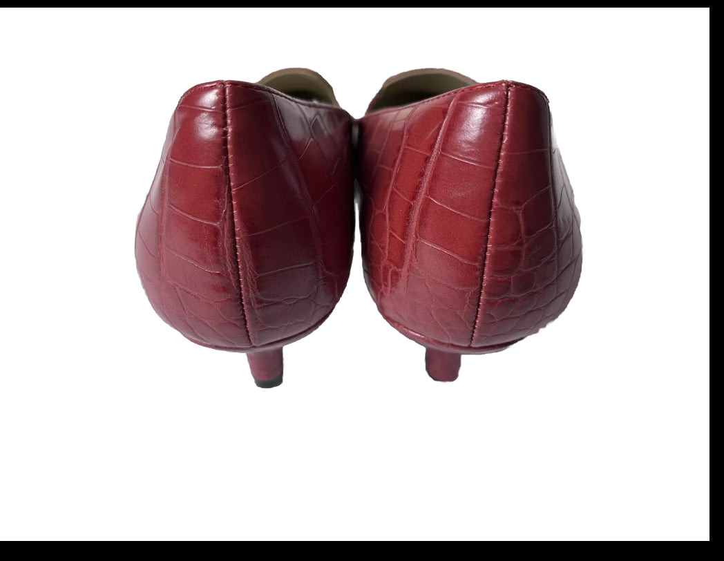 Red crocodile embossed leather loafers (size 8)