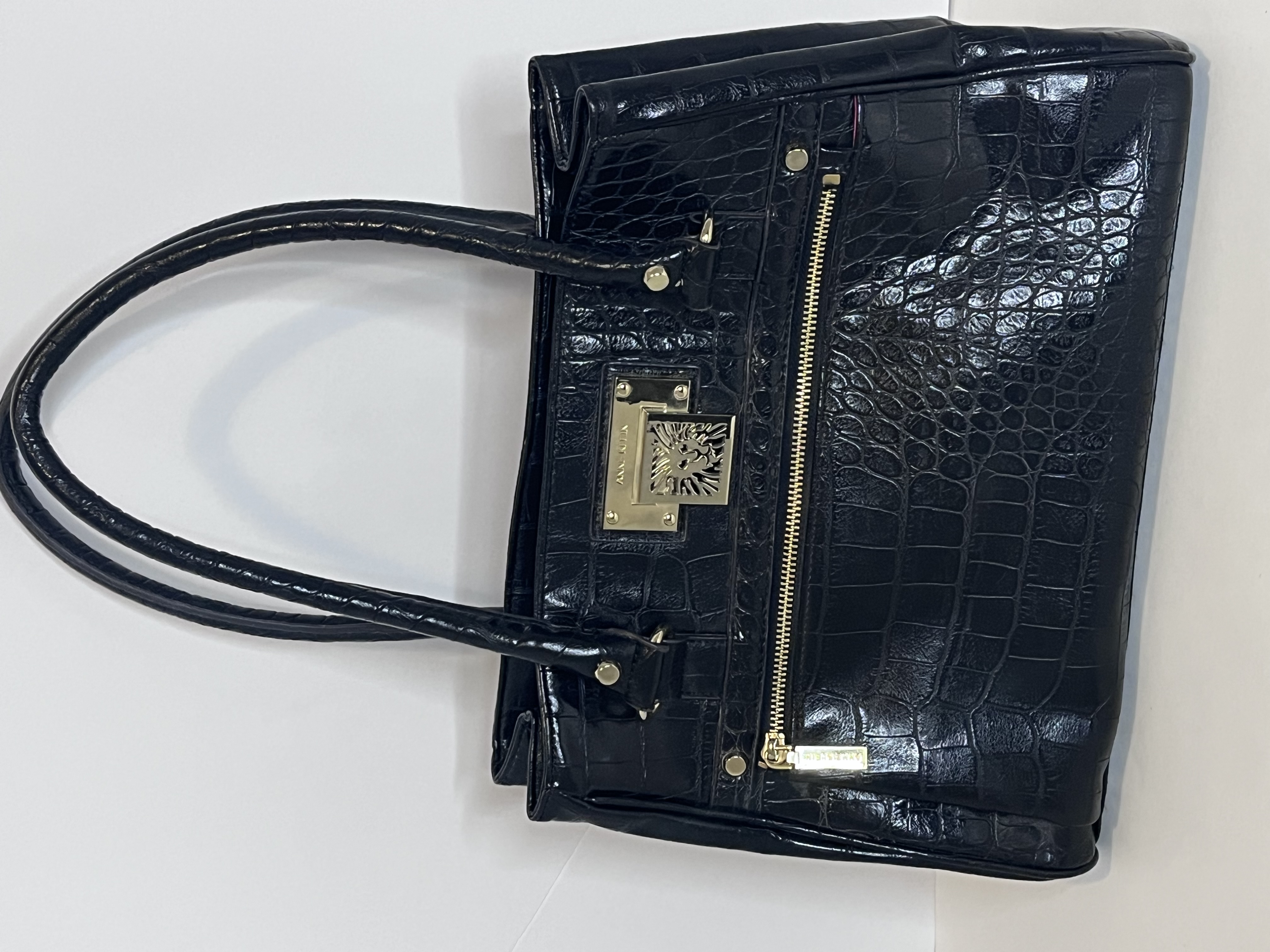 Ann Klein-Black Crocodile Leather Handbag