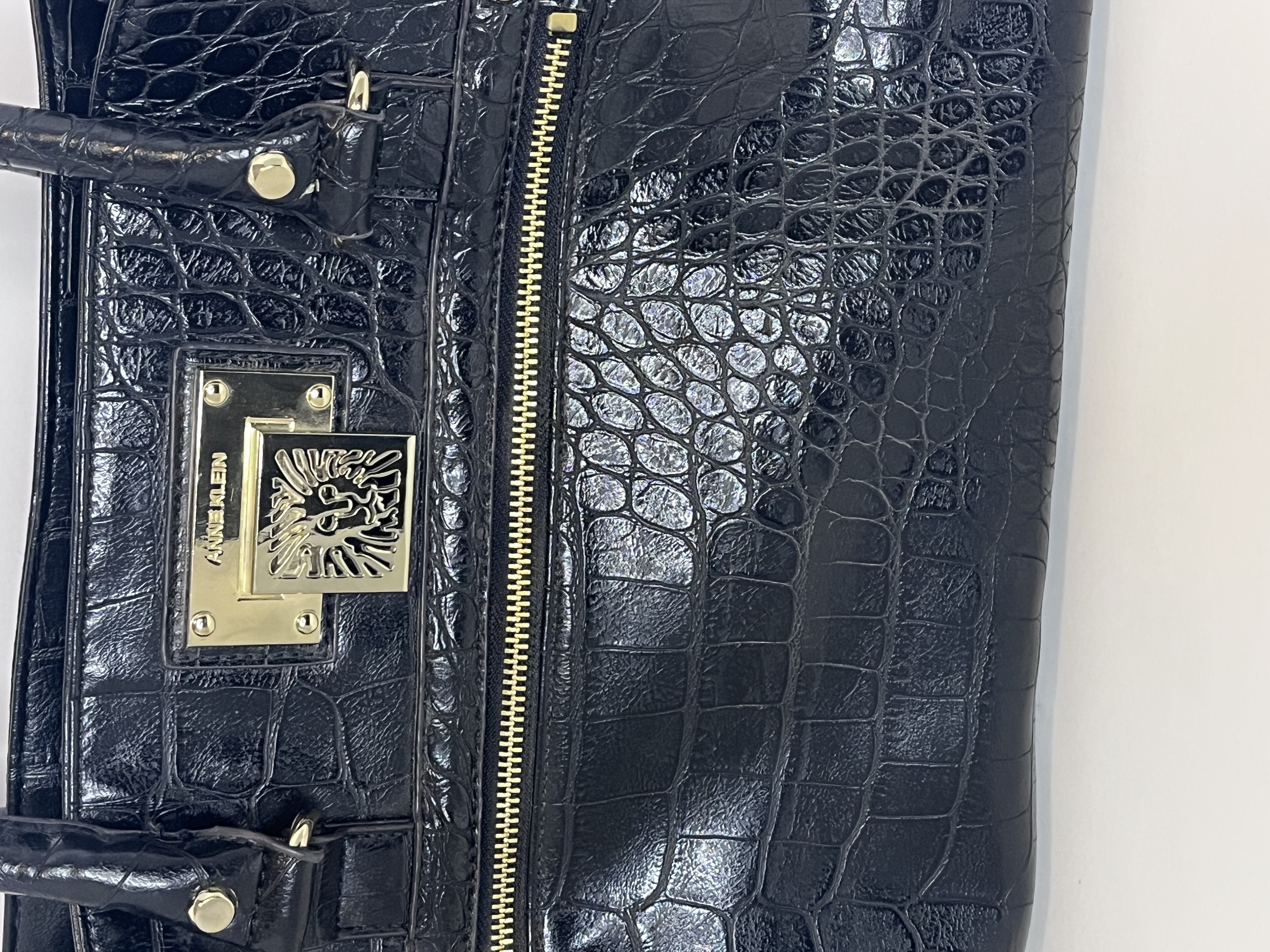 Ann Klein-Black Crocodile Leather Handbag