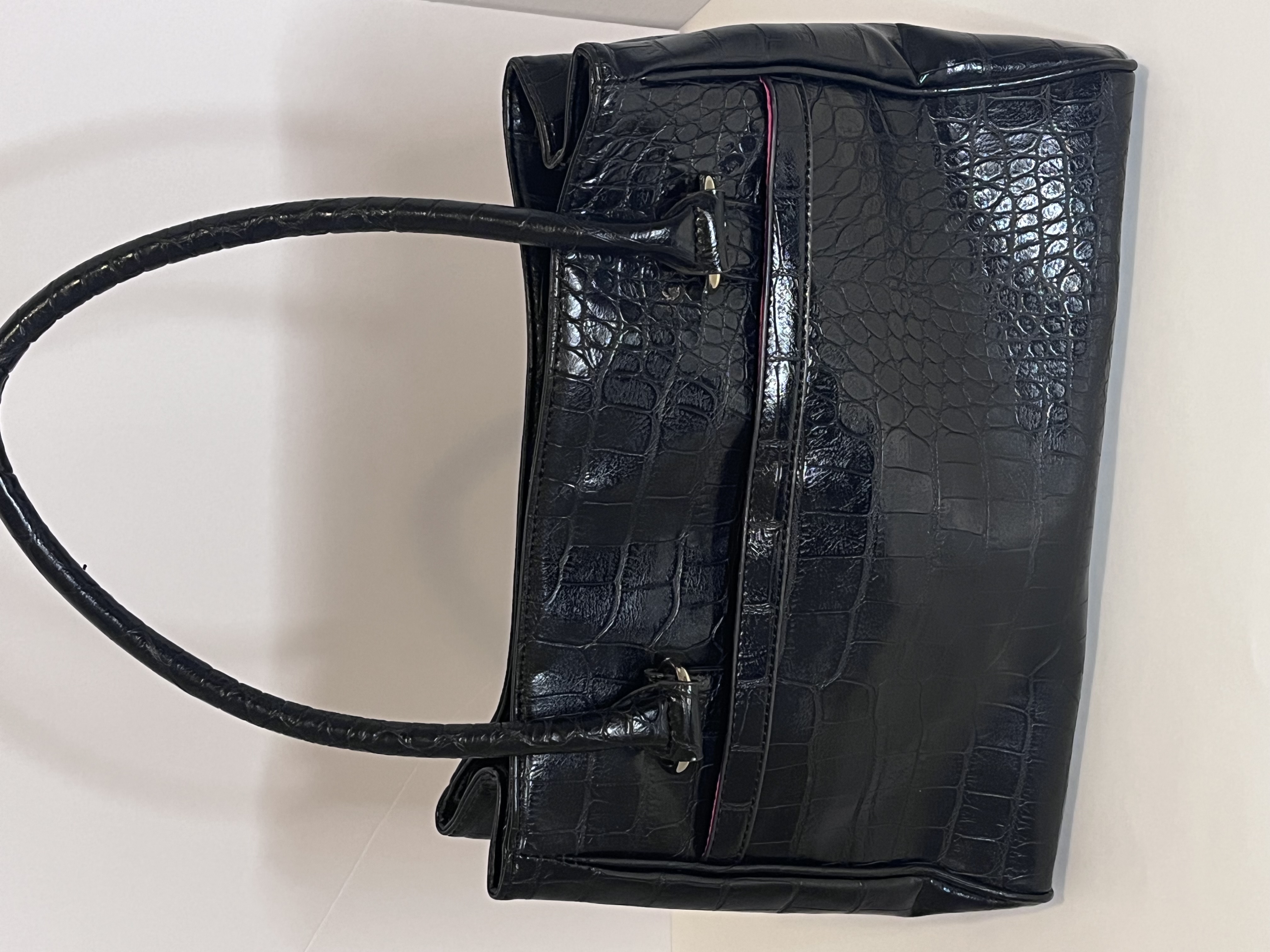 Ann Klein-Black Crocodile Leather Handbag