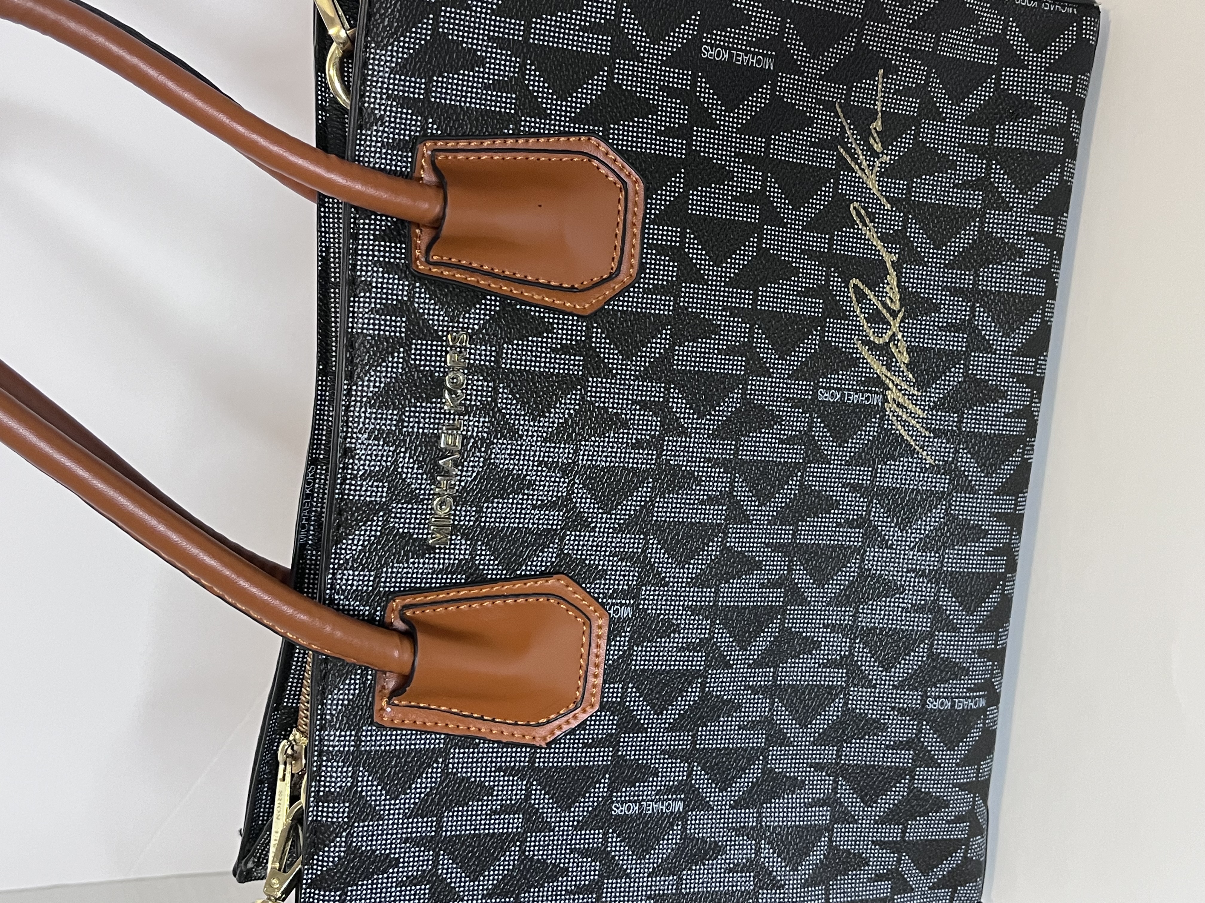 Blue and Brown Handle Handbag