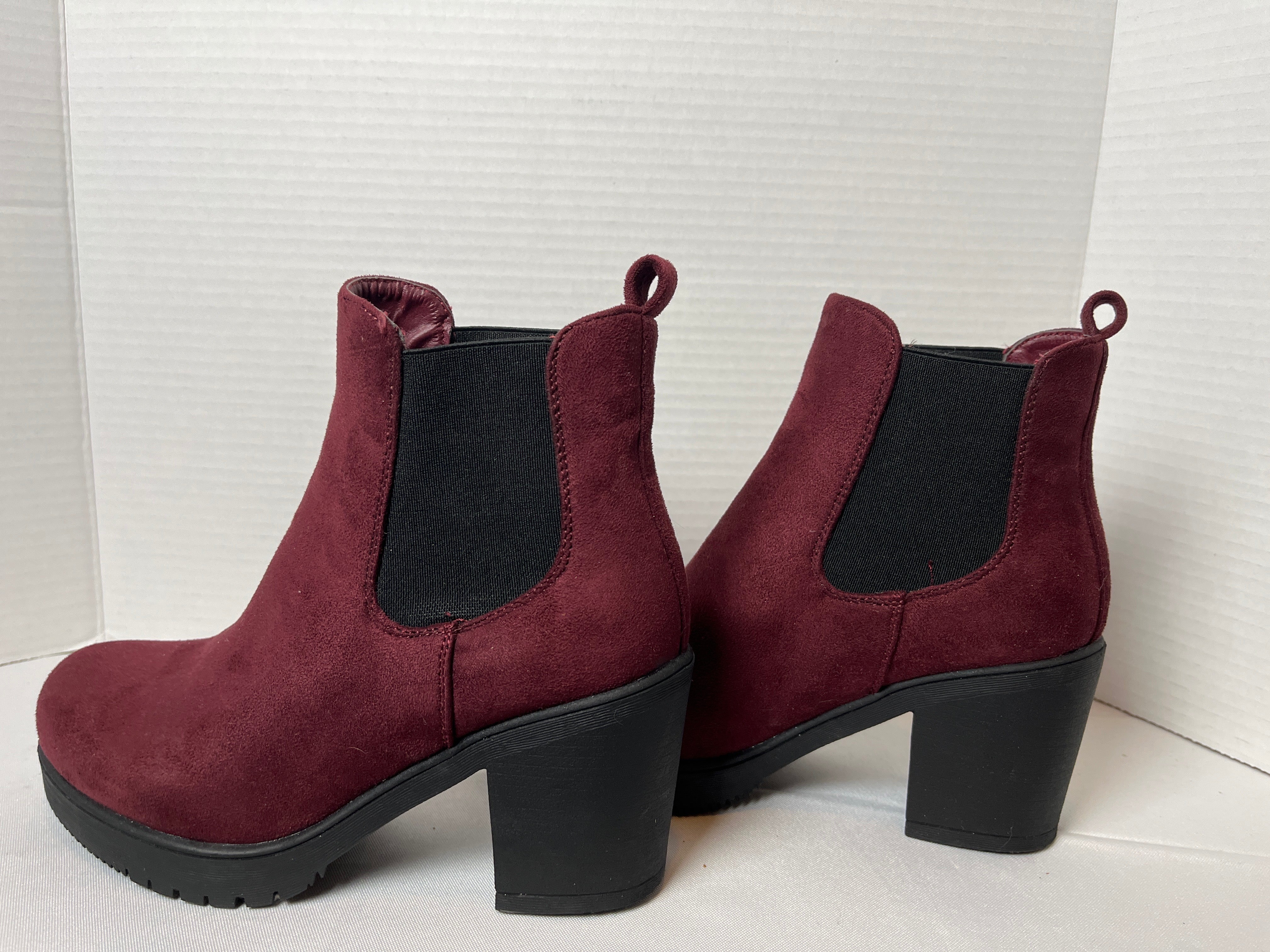 Dream Pairs-Maroon Suede Ankle Boots