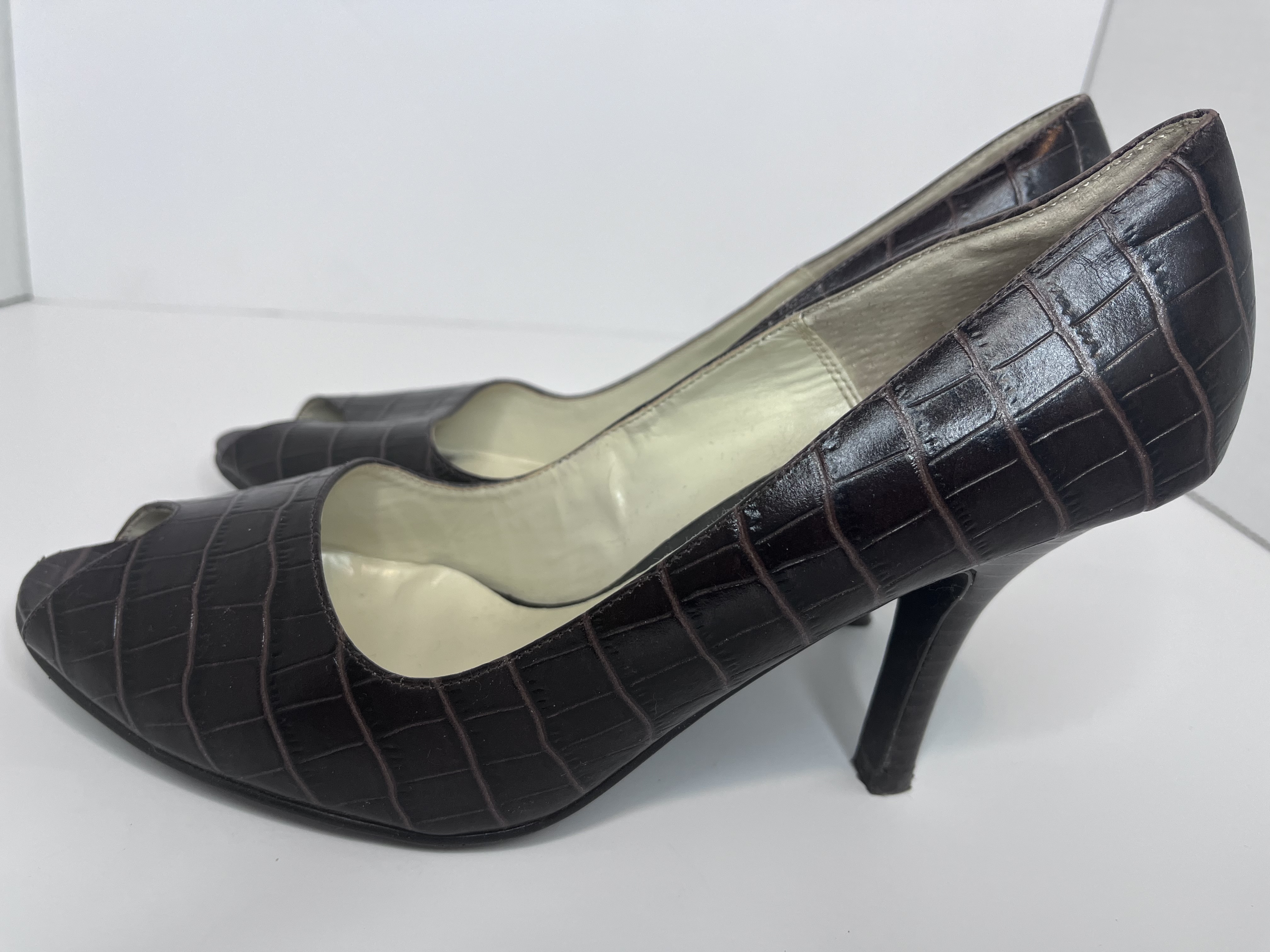 Brown Crocodile Styled Peep Toe heels  (9M)
