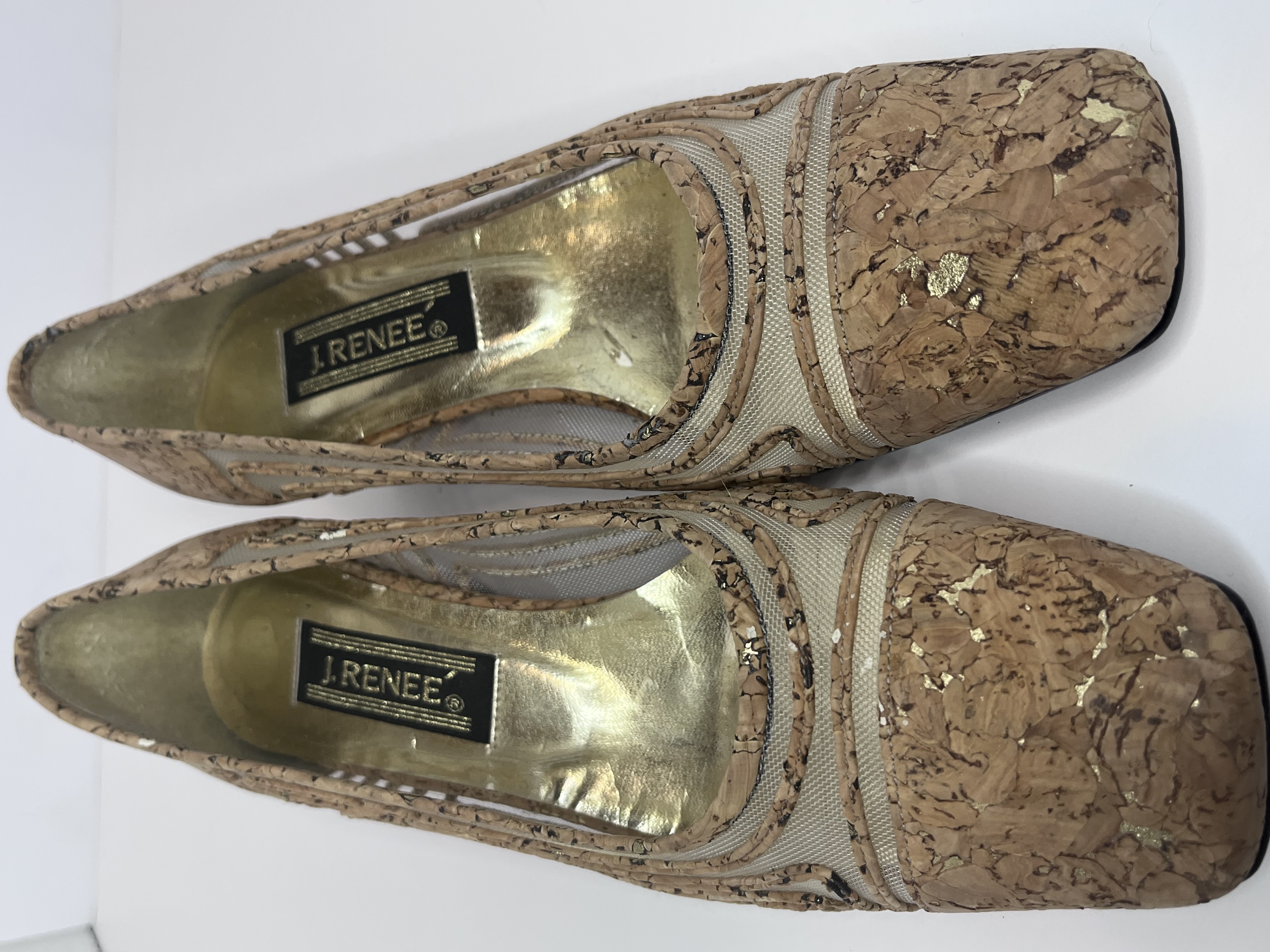 Women's Fashionable cork Mesh Style low square heels shoes shoes(size 7.5 )