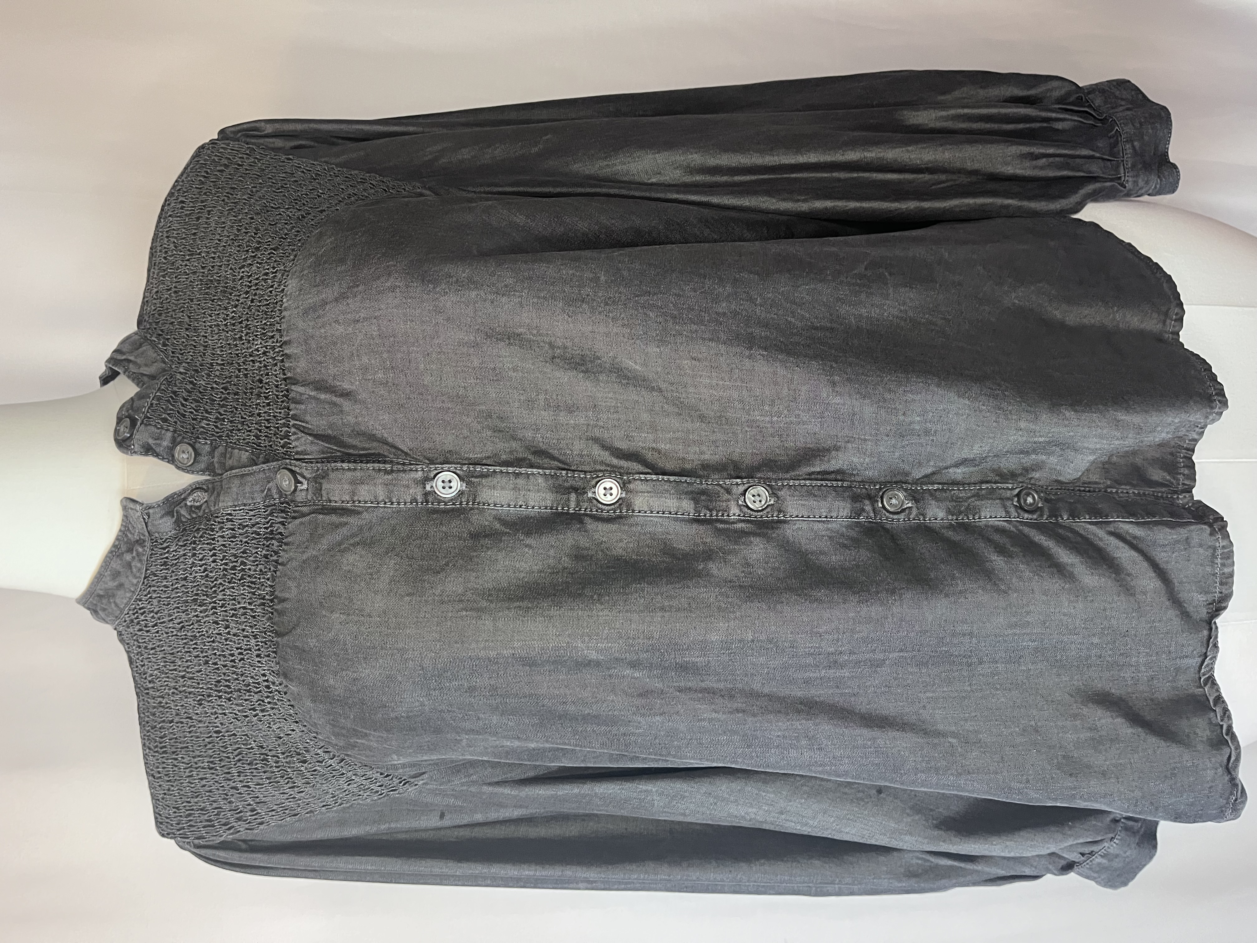 Time and Thru - Gray Long-Sleeve Button-Up Blouse
