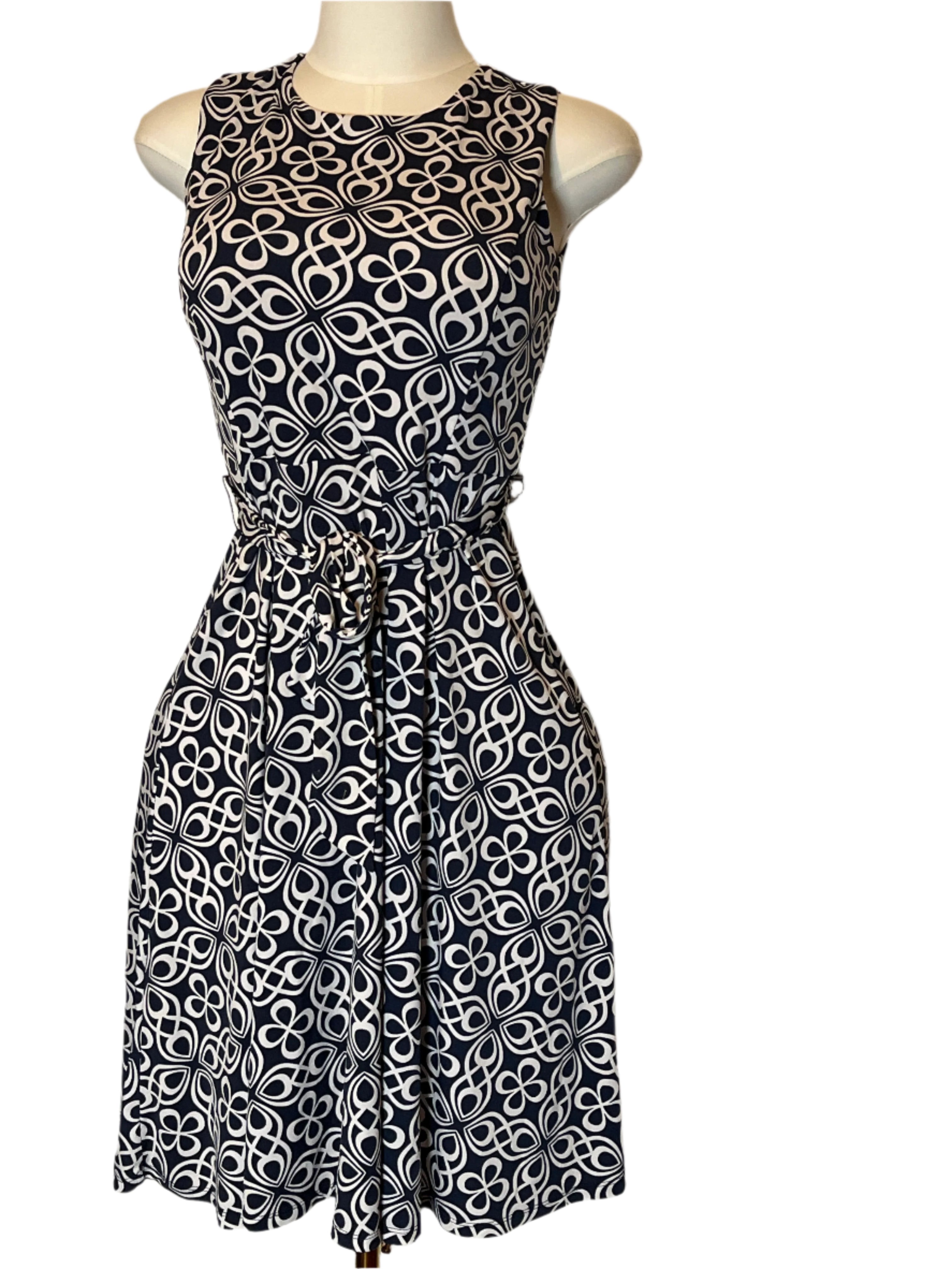 Blue and White Patterned Dress (size small)