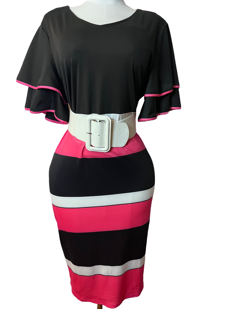 Stylish Women's Striped Midi Dress (2XL)