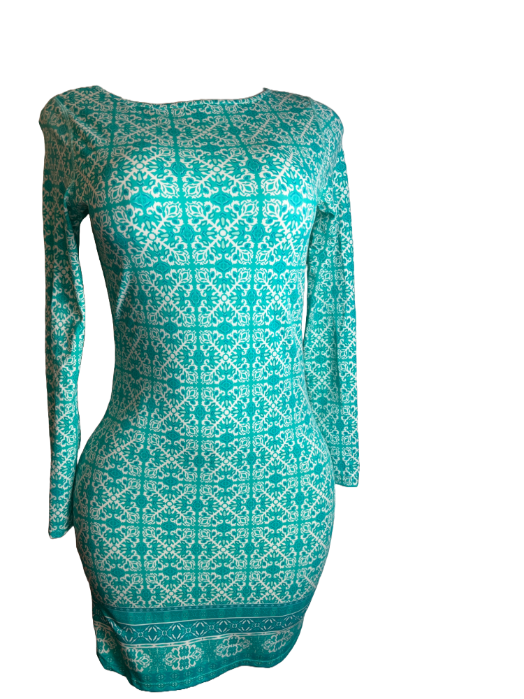 Elegant Green Patterned Dress (size M)