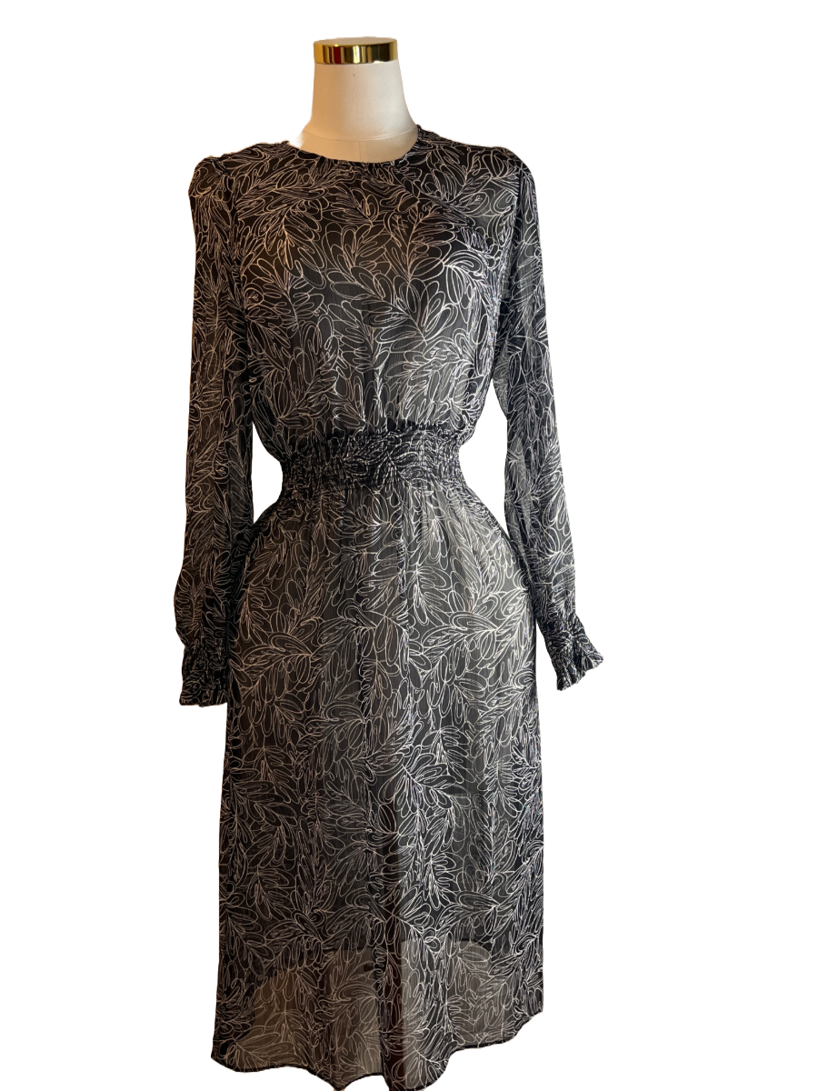  Elegant Black Floral Sheer Dress (size M)