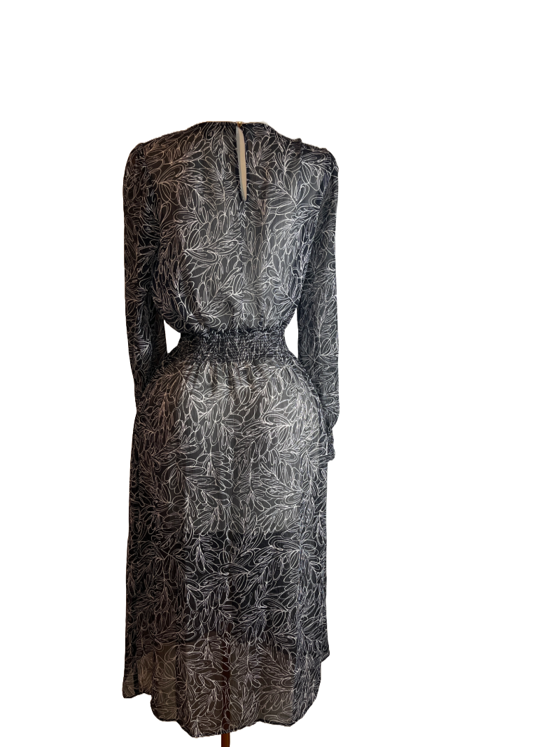  Elegant Black Floral Sheer Dress (size M)