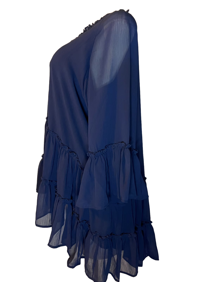 Roaman’s -Blue Sheer Ruffle Dress (size 16W)