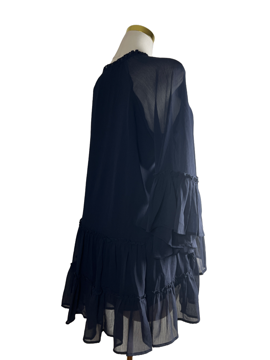 Roaman’s -Blue Sheer Ruffle Dress (size 16W)