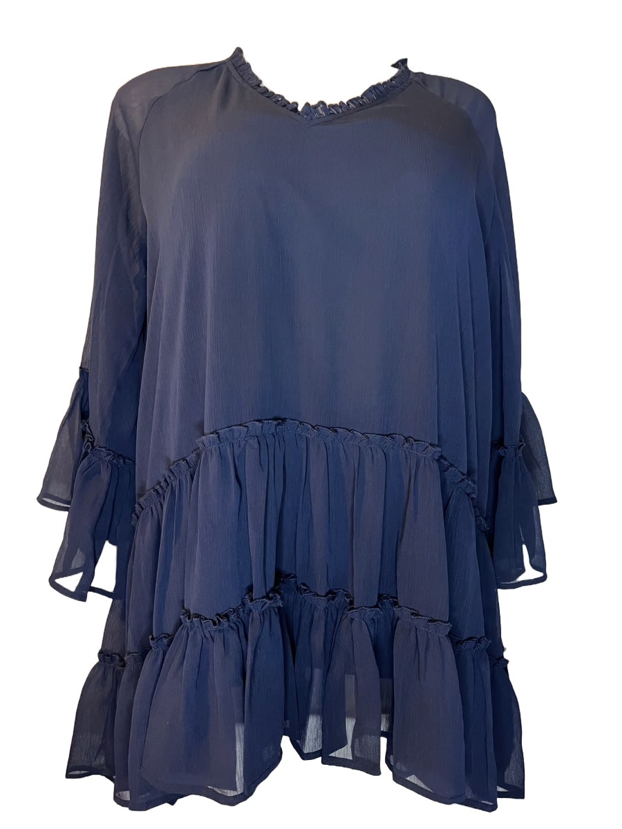 Roaman’s -Blue Sheer Ruffle Dress (size 16W)