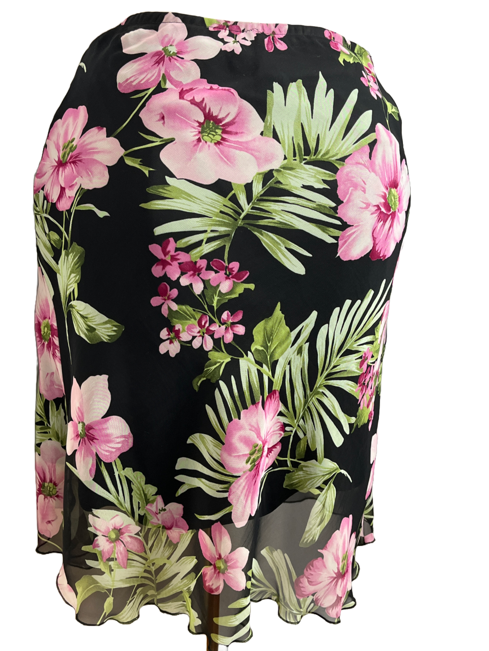 Black, Pin and Green -Floral Skirt Fit & Flare (Large)