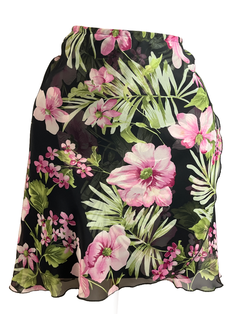 Black, Pin and Green -Floral Skirt Fit & Flare (Large)
