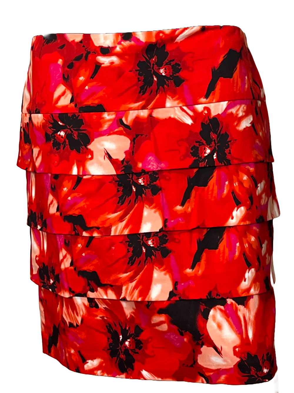 Effortless Elegance: Size 6 Red Floral Skirt by Larry Levine