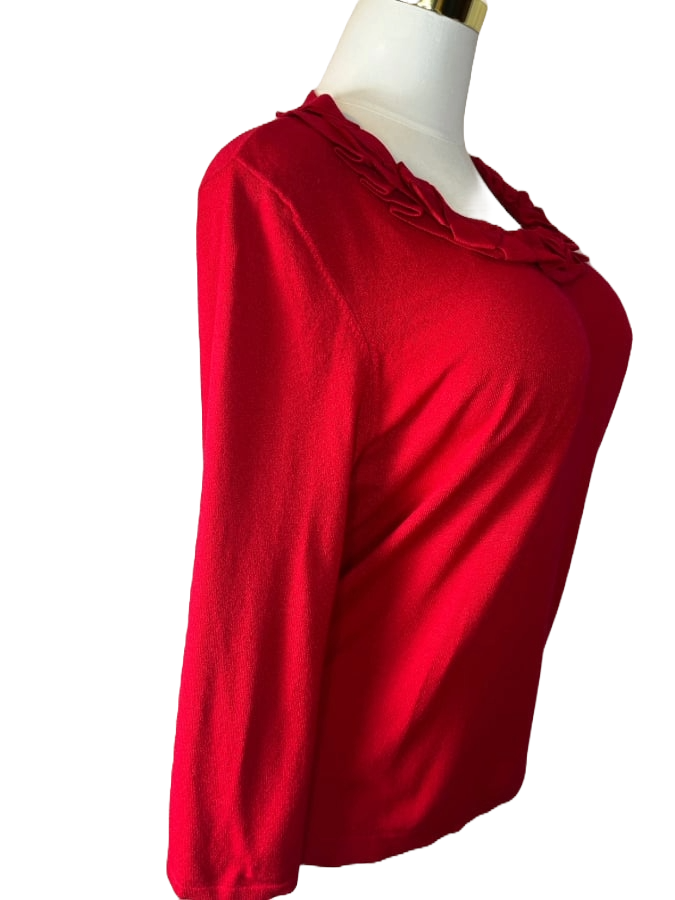 Red Ruffled Neck Sweater (Size L)
