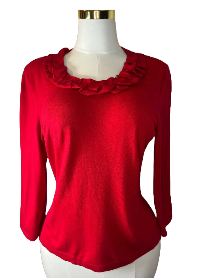 Red Ruffled Neck Sweater (Size L)