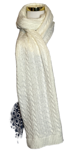 Crochet Style Long Beige Scarf