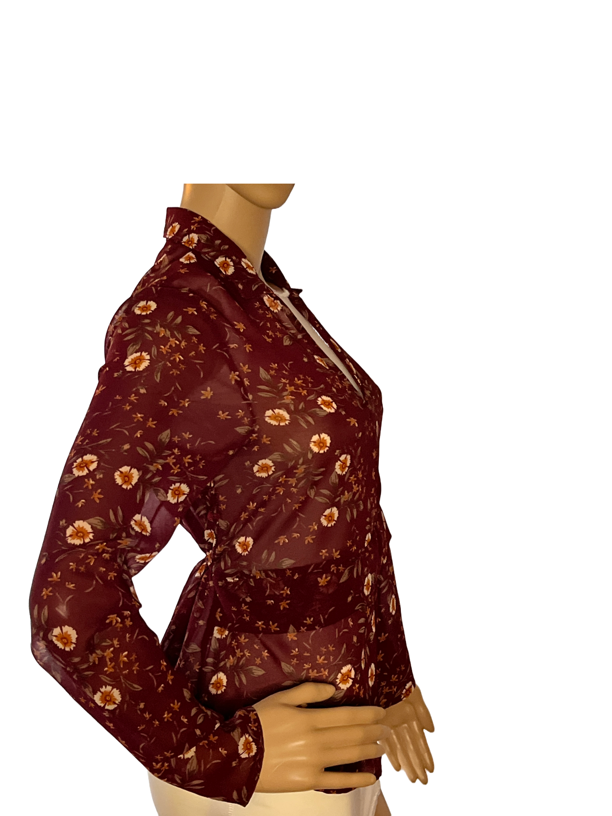 Toby & Olive -Burgundy Floral Sheer Blouse (size  small)