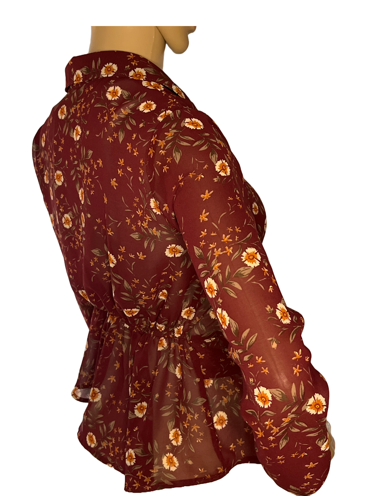 Toby & Olive -Burgundy Floral Sheer Blouse (size  small)