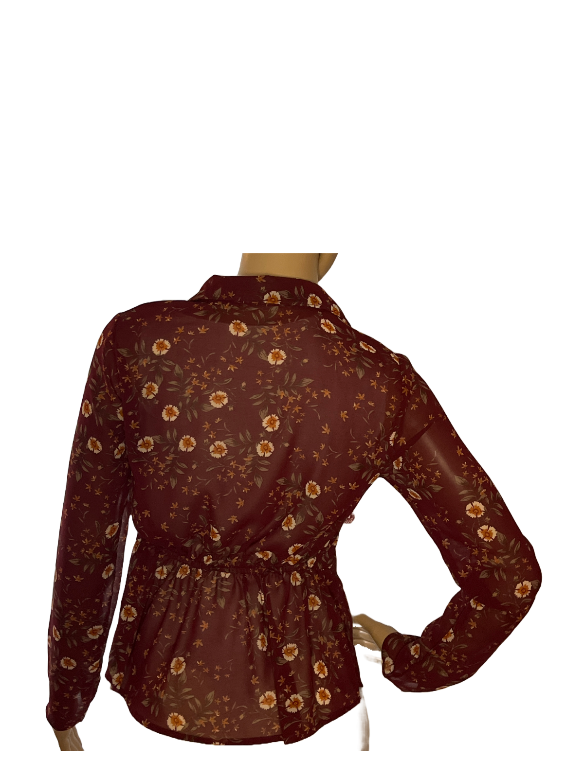 Toby & Olive -Burgundy Floral Sheer Blouse (size  small)