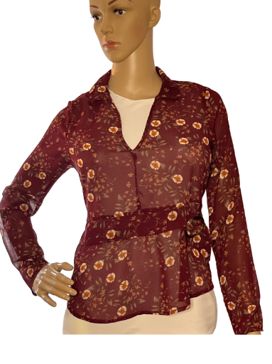 Toby & Olive -Burgundy Floral Sheer Blouse (size  small)