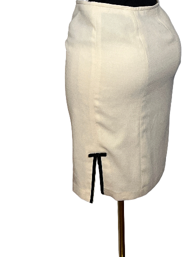 Cream Pencil Skirt with small slit and side ribbon (size 10)